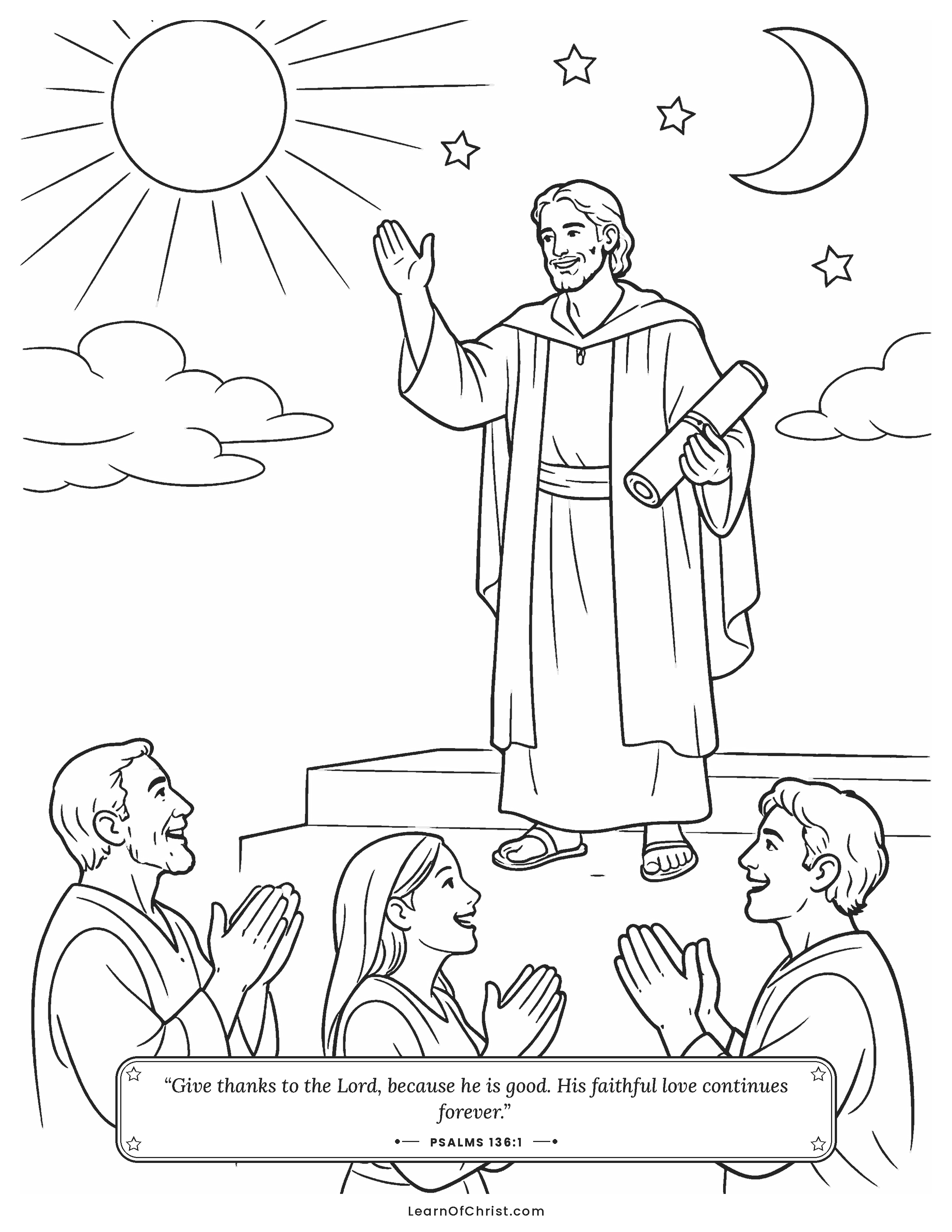 Psalms 136 coloring page - A song leader and the answering crowd