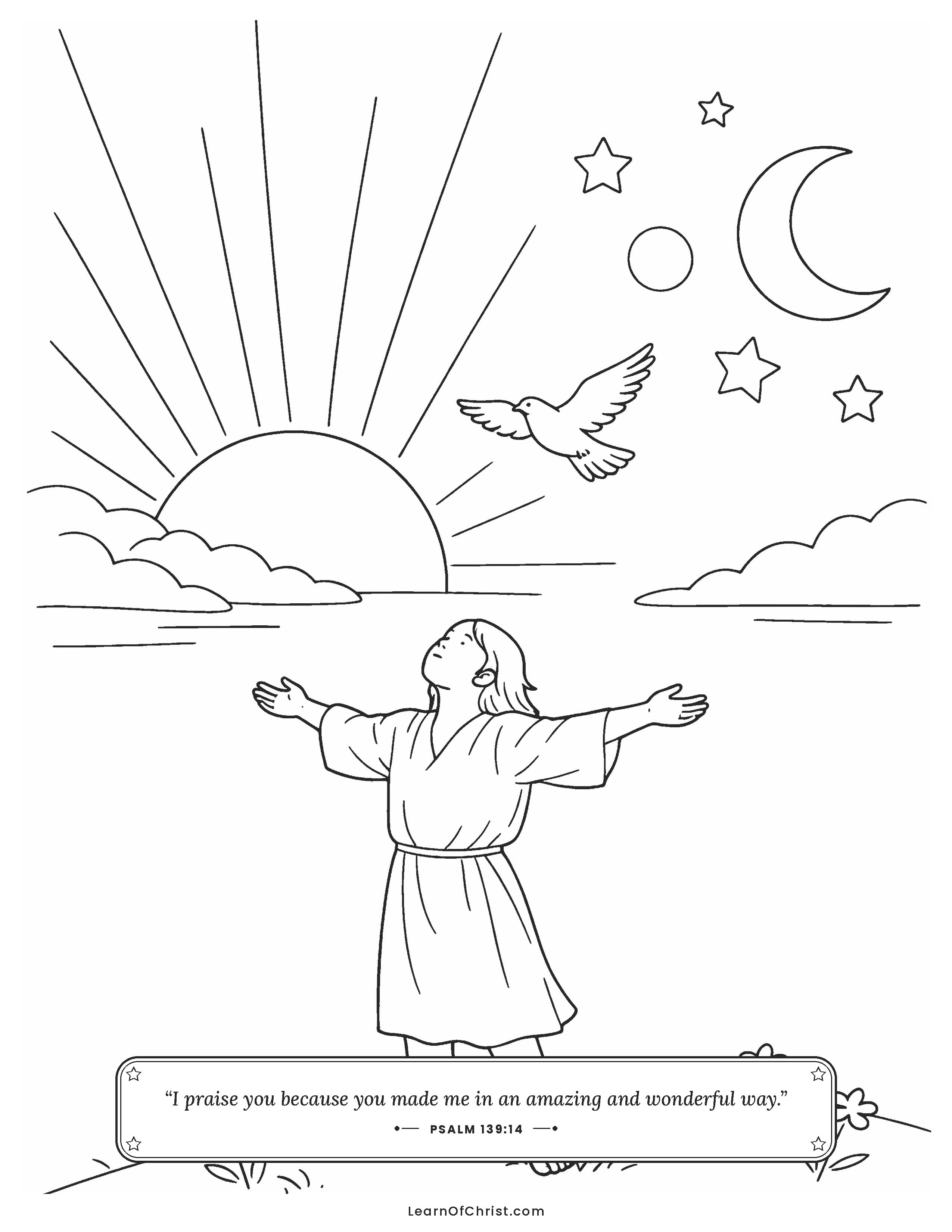 Psalms 139 coloring page - Known by God everywhere, day or night
