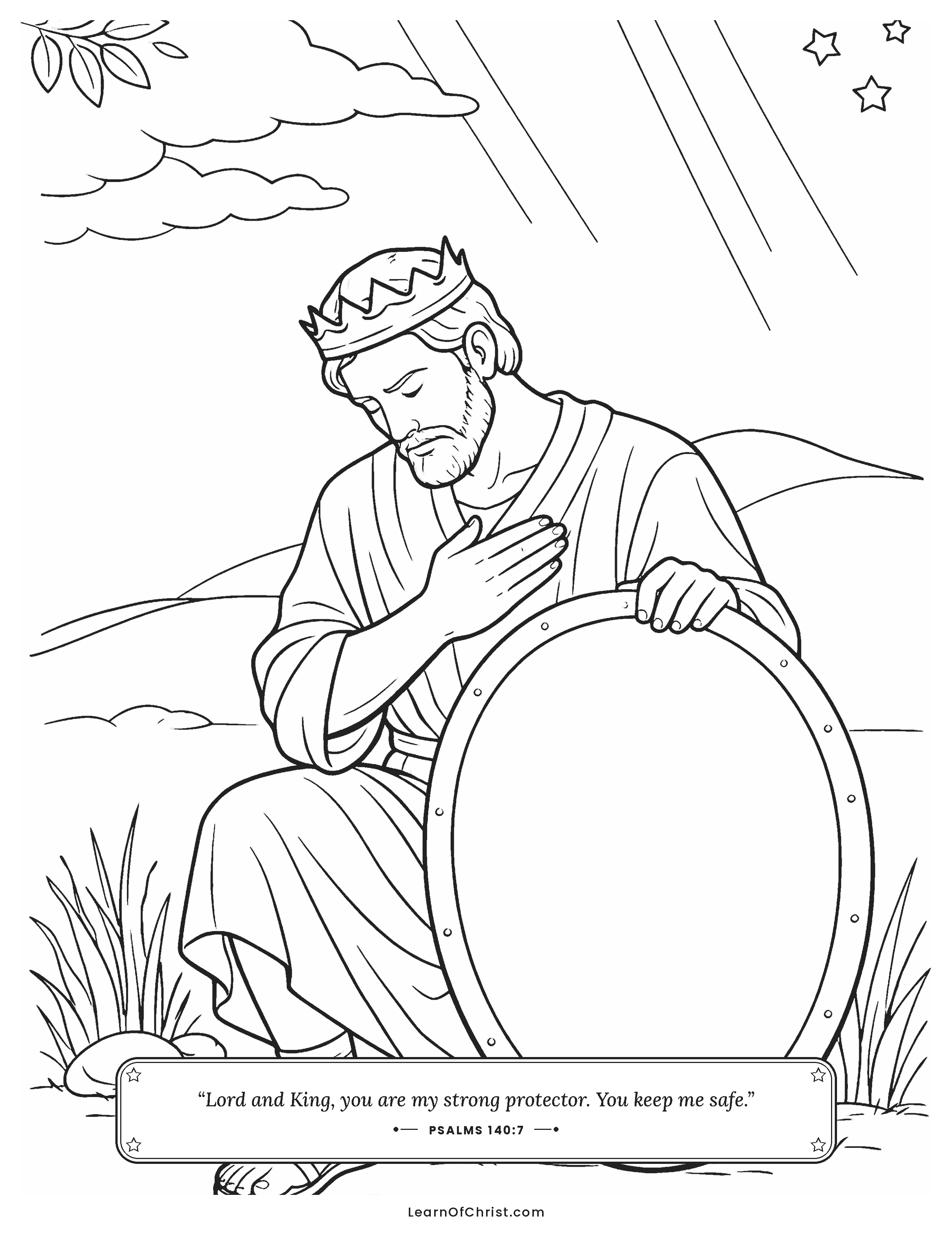 Psalms 140 coloring page - David safe behind a strong shield