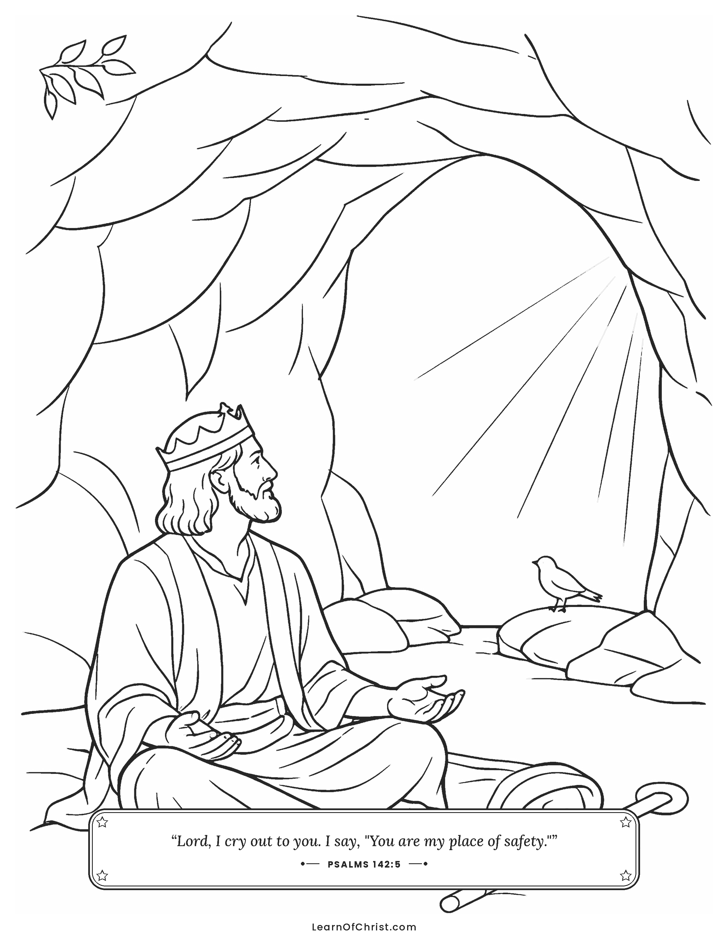Psalms 142 coloring page - Pouring out worries inside the cave