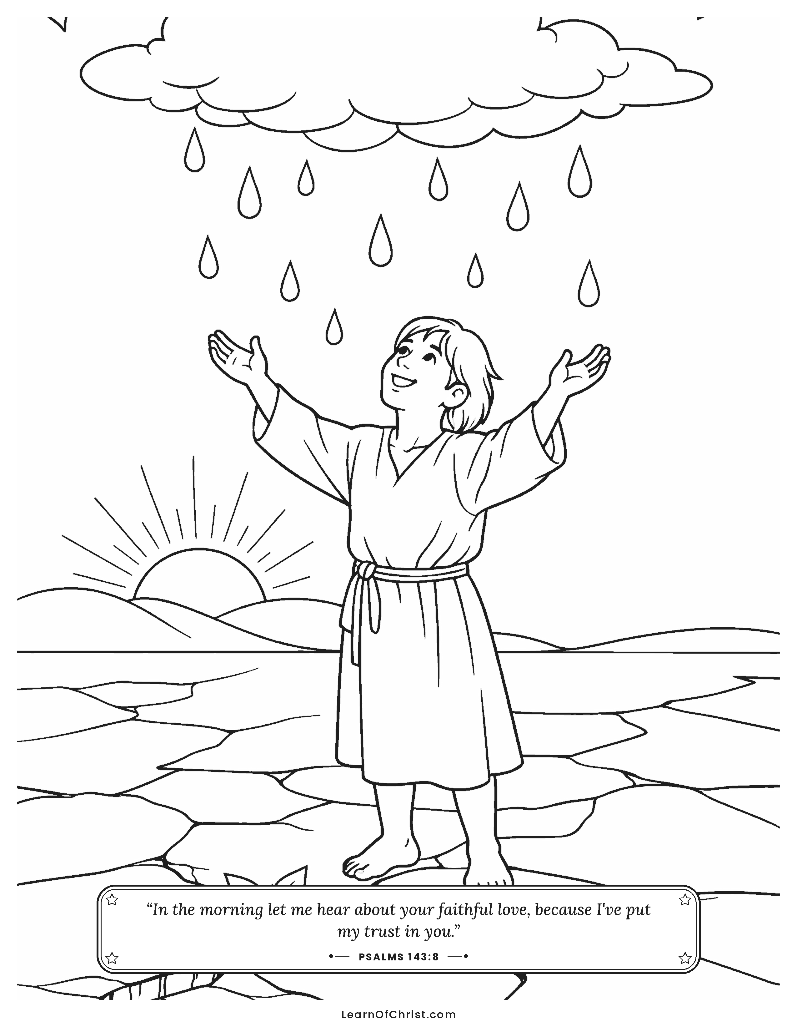 Psalms 143 coloring page - Dry ground drinking the first raindrops