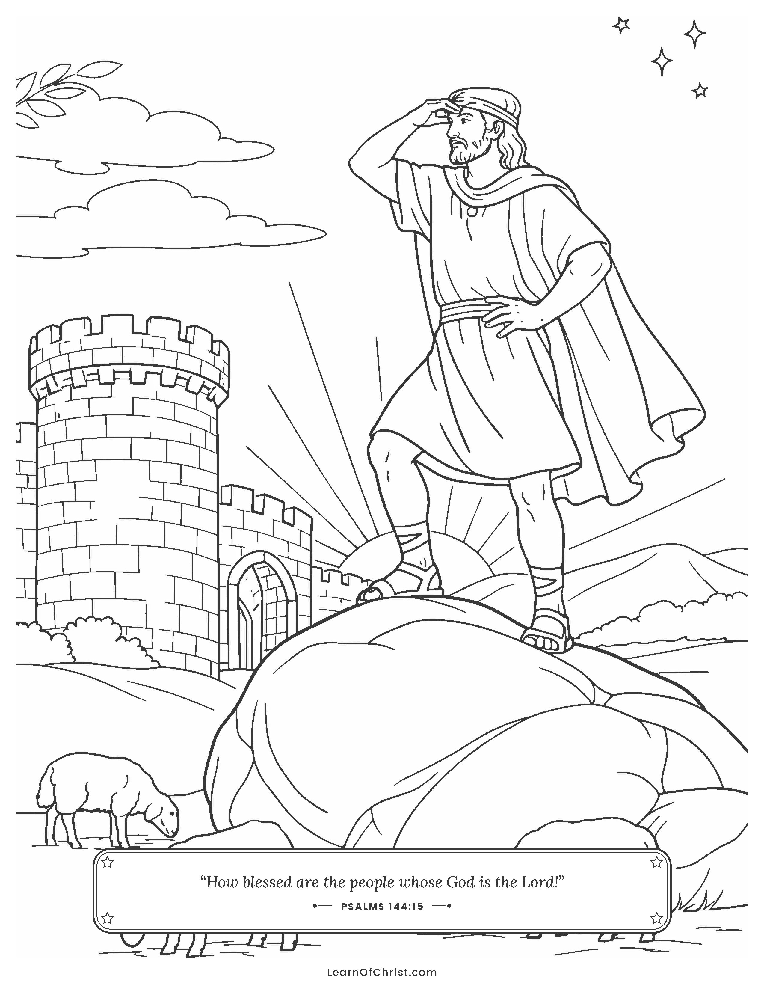 Psalms 144 coloring page - Standing safe on a great rock