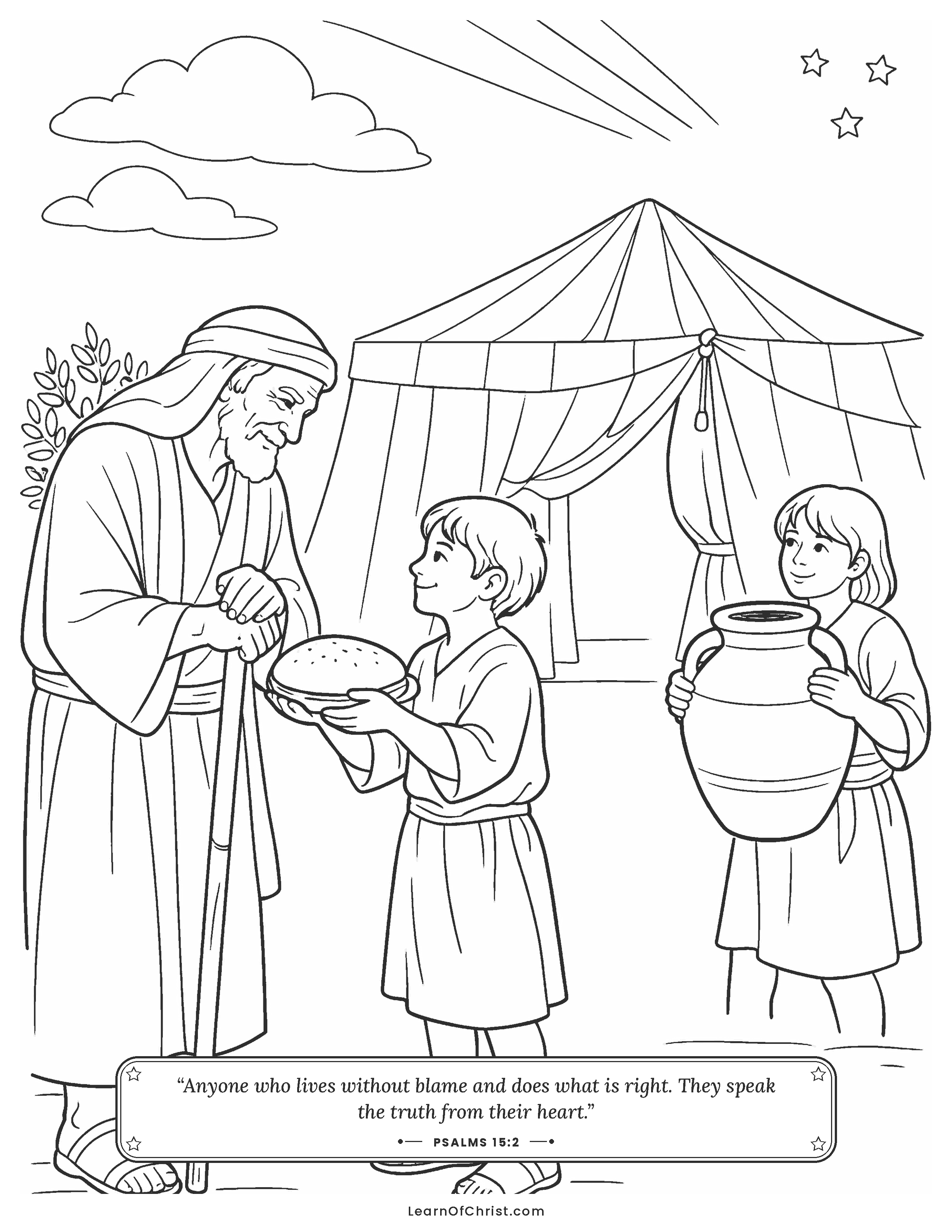 Psalms 15 coloring page - Everyday kindness outside the tent