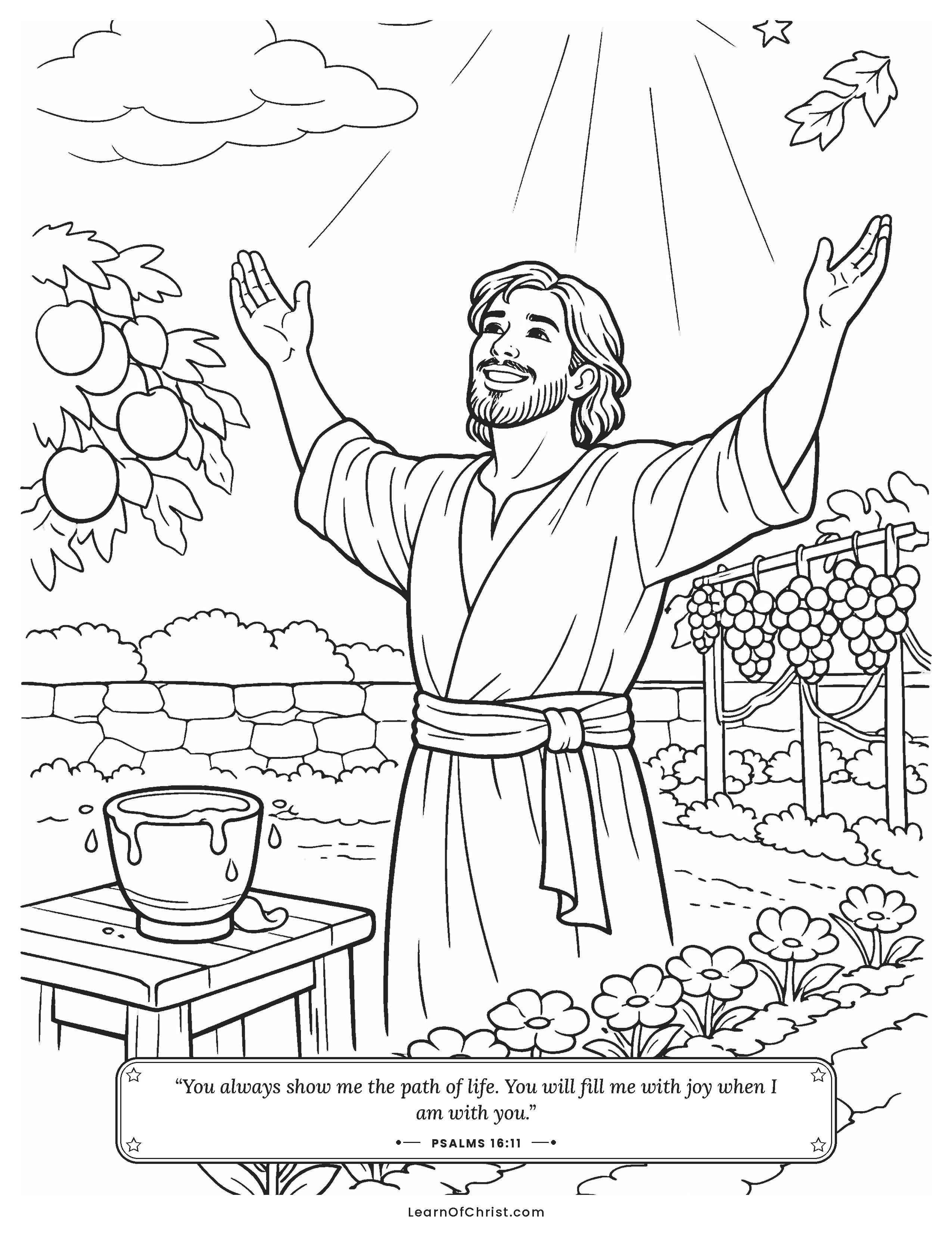 Psalms 16 coloring page - A pleasant garden and an overflowing cup