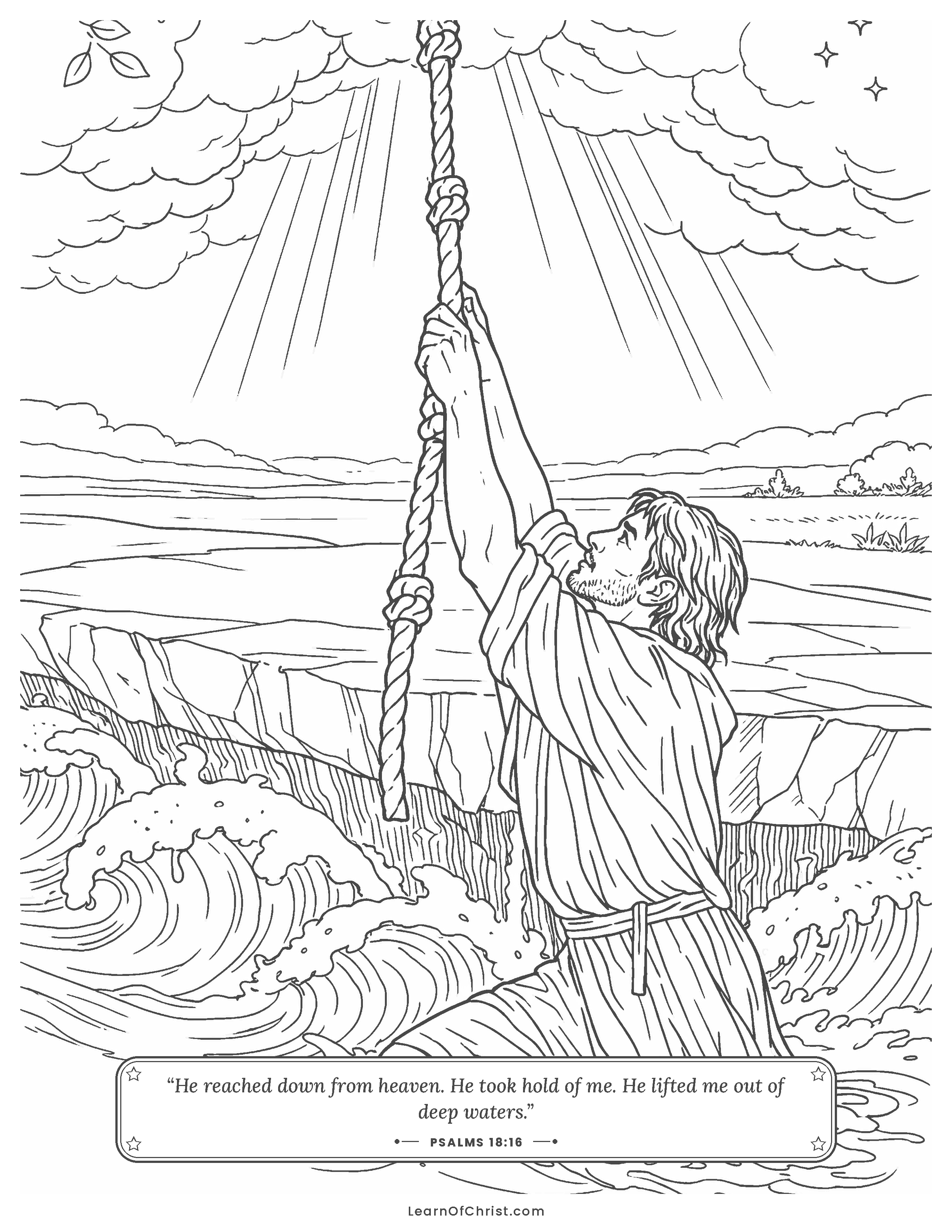 Psalms 18 coloring page - Lifted out of the deep water