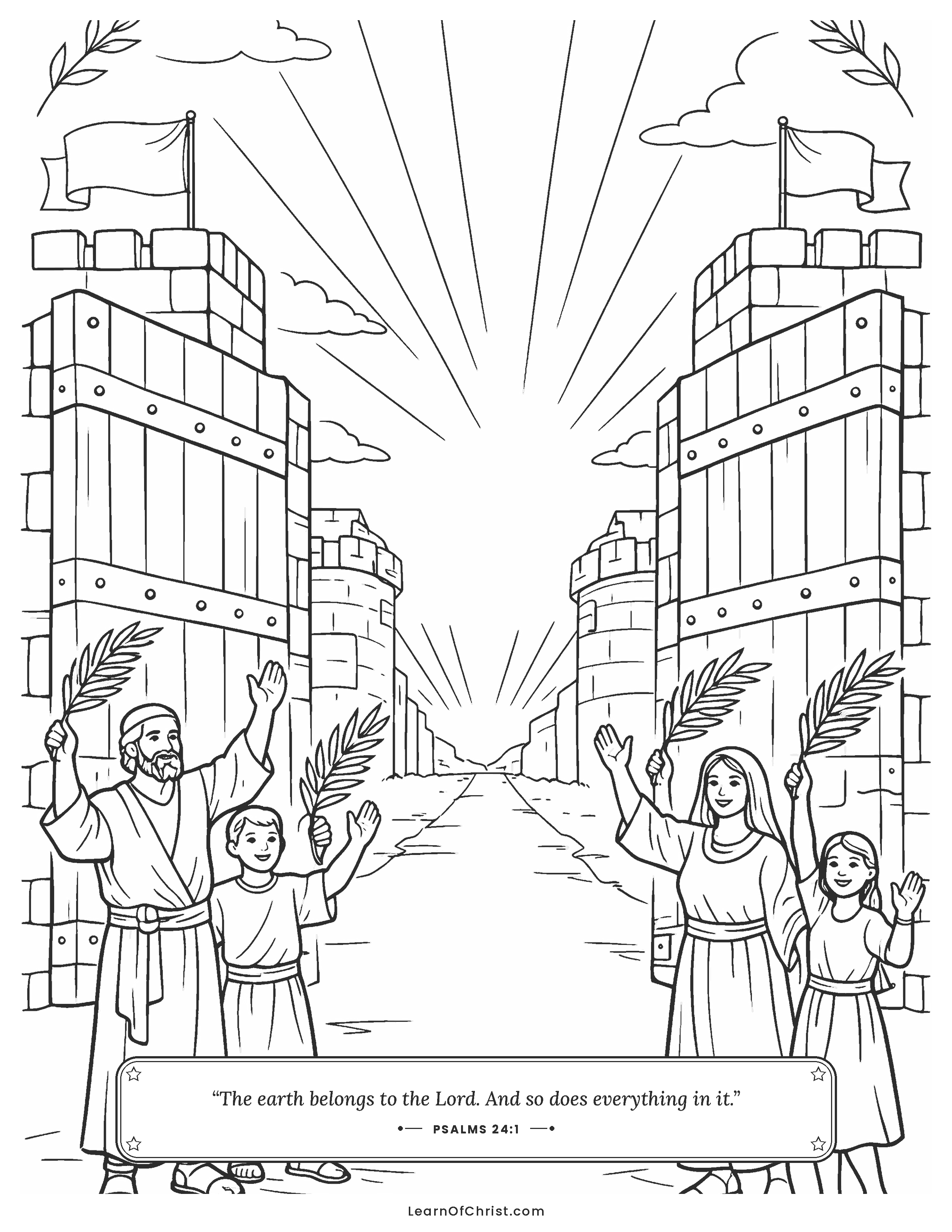 Psalms 24 coloring page - The city gates open for the King
