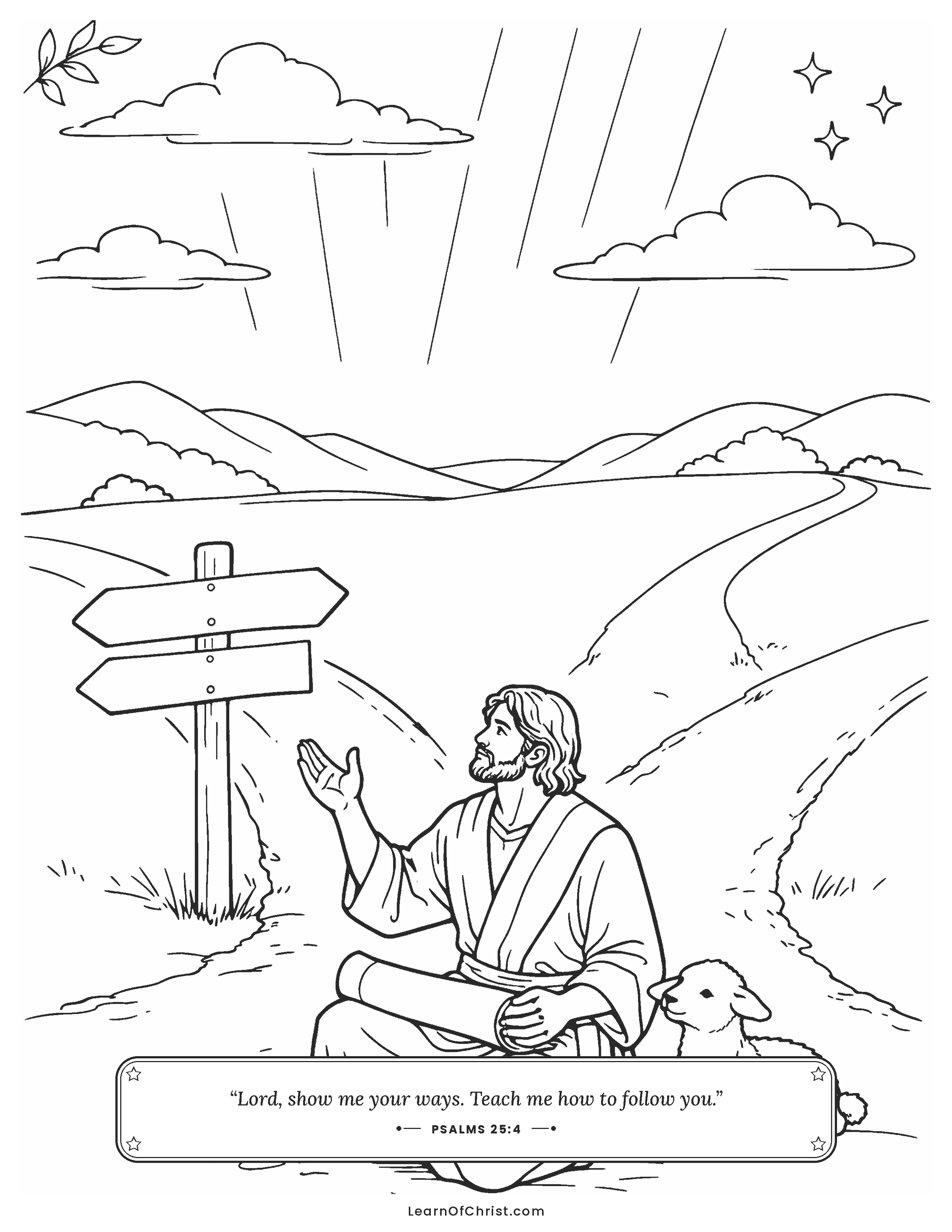 Psalms 25 coloring page - Asking the way at the crossroads