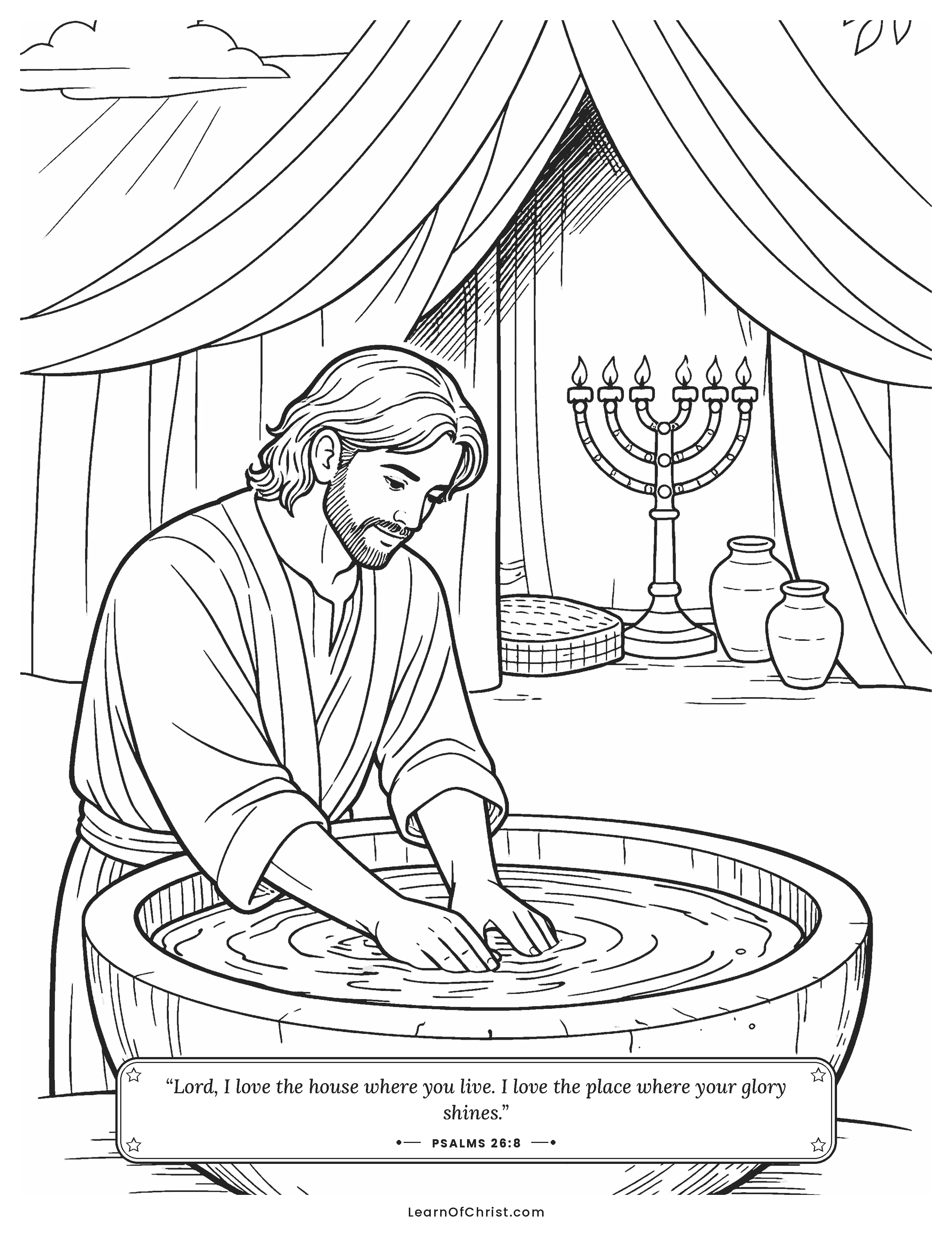 Psalms 26 coloring page - Washing hands at the sacred tent