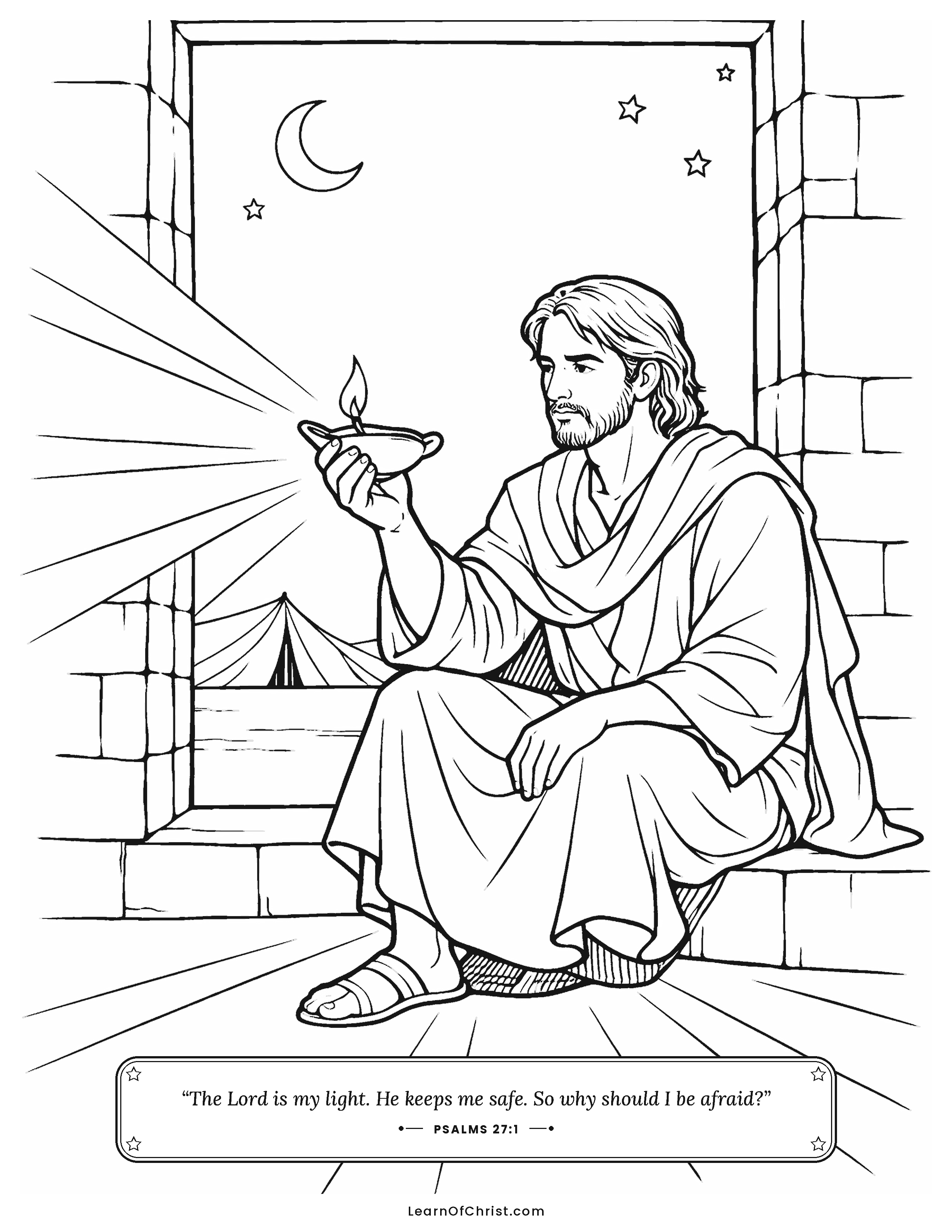 Psalms 27 coloring page - One little lamp lights the dark