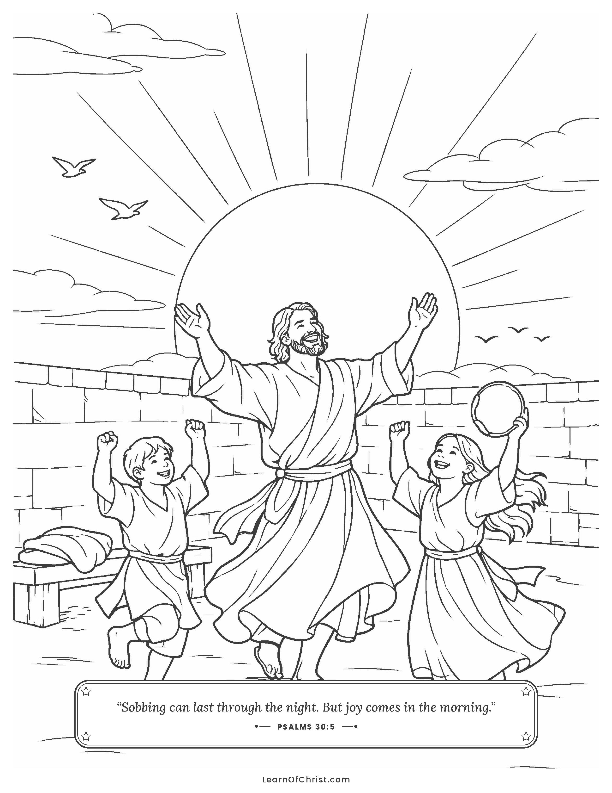Psalms 30 coloring page - Crying turns into morning dancing