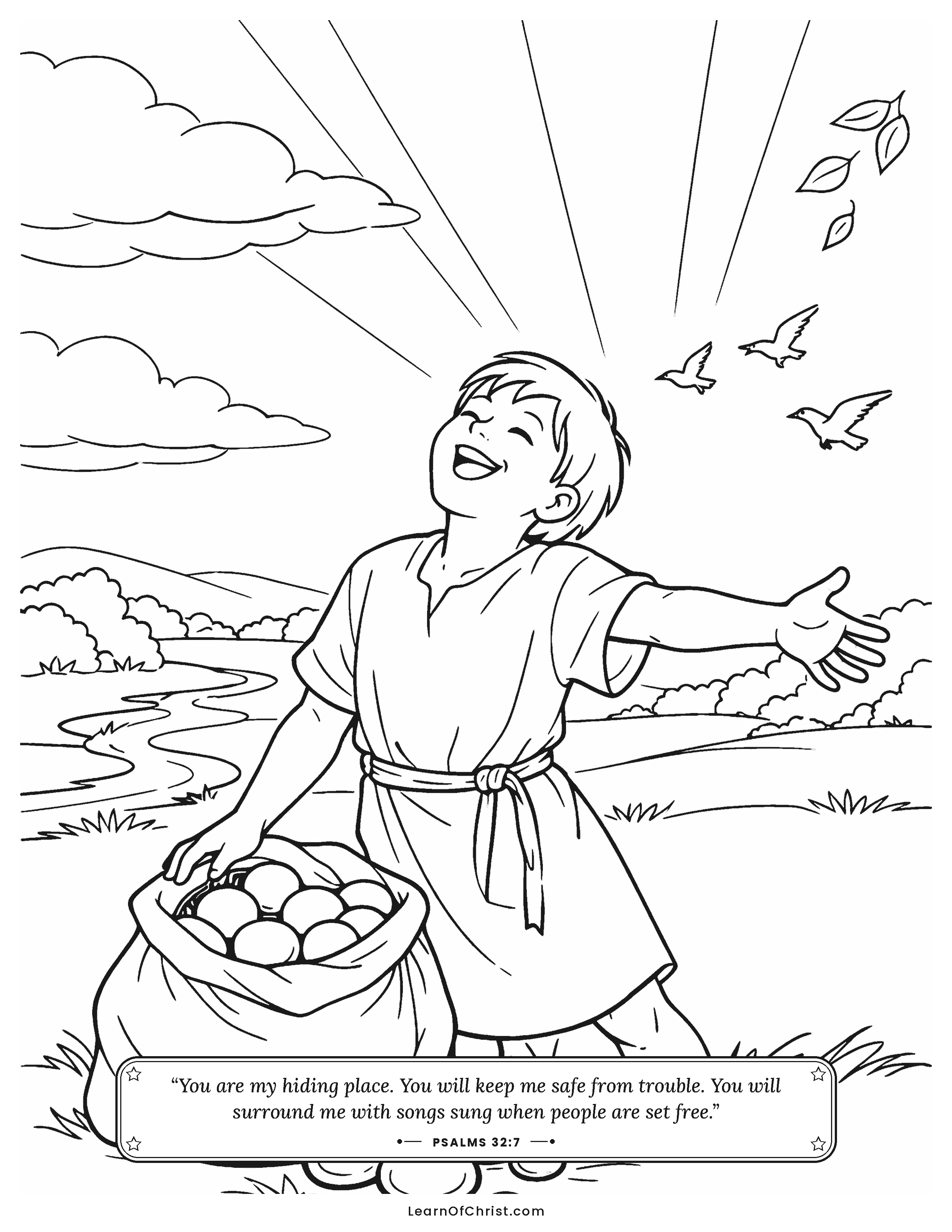 Psalms 32 coloring page - Setting down the heavy sack of stones