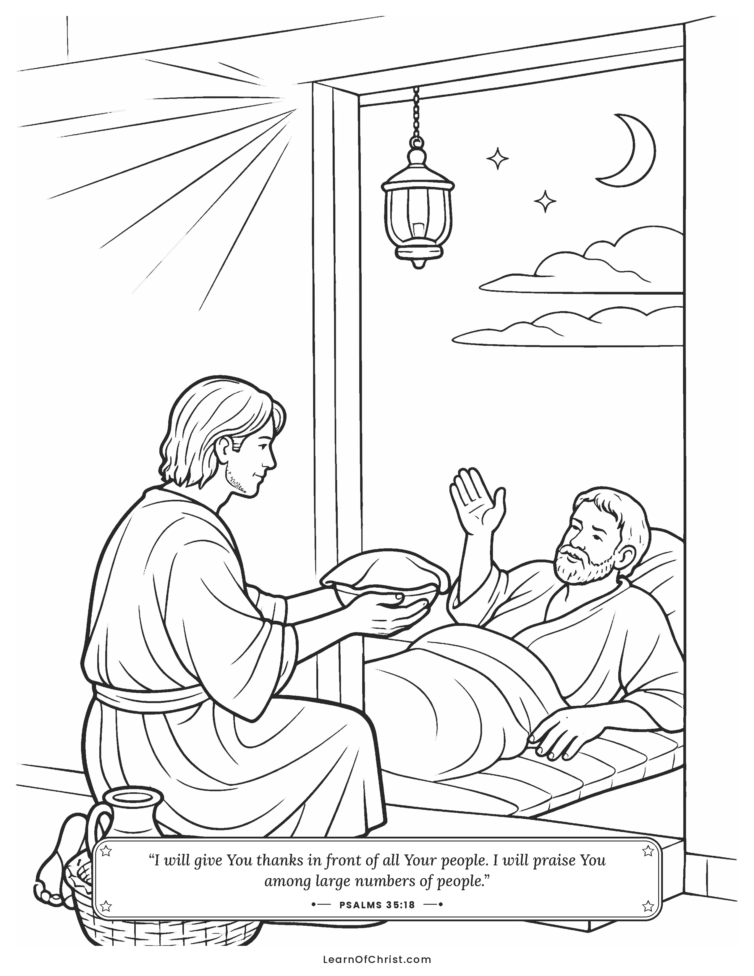Psalms 35 coloring page - Taking food to the neighbor who hurt him