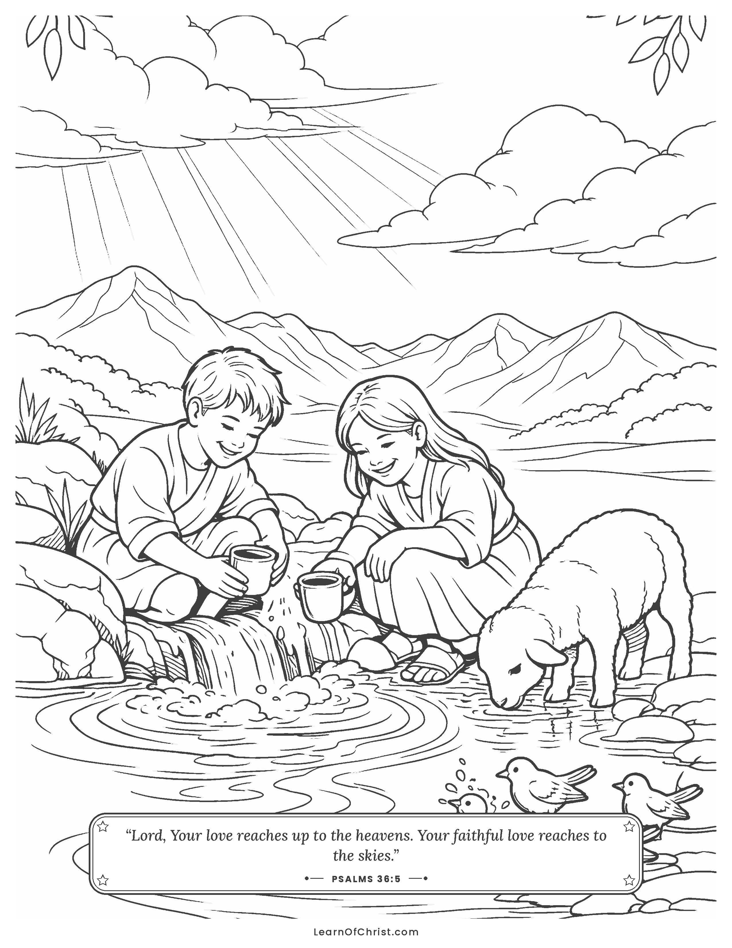 Psalms 36 coloring page - Drinking from the never-ending spring