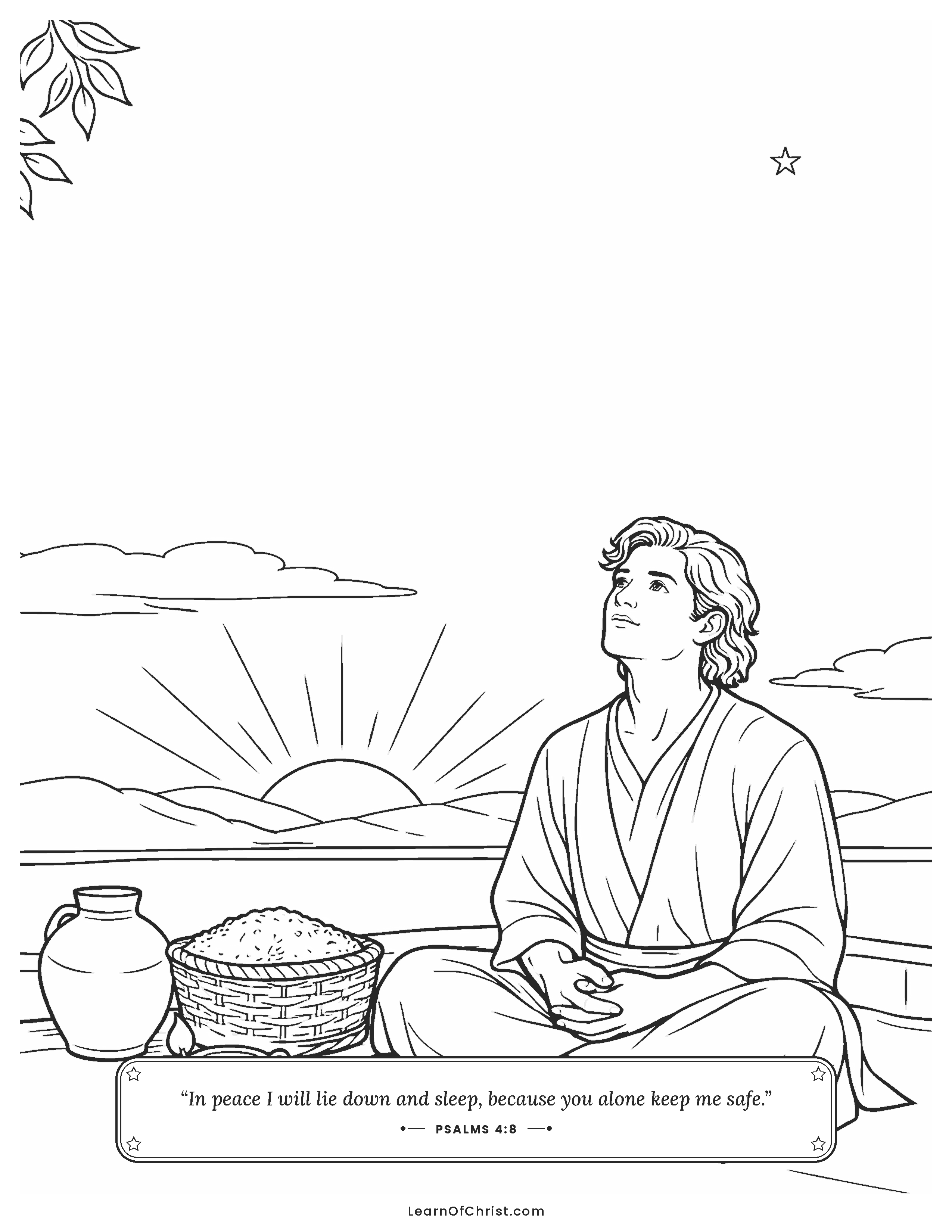 Psalms 4 coloring page - Evening thanks on the rooftop