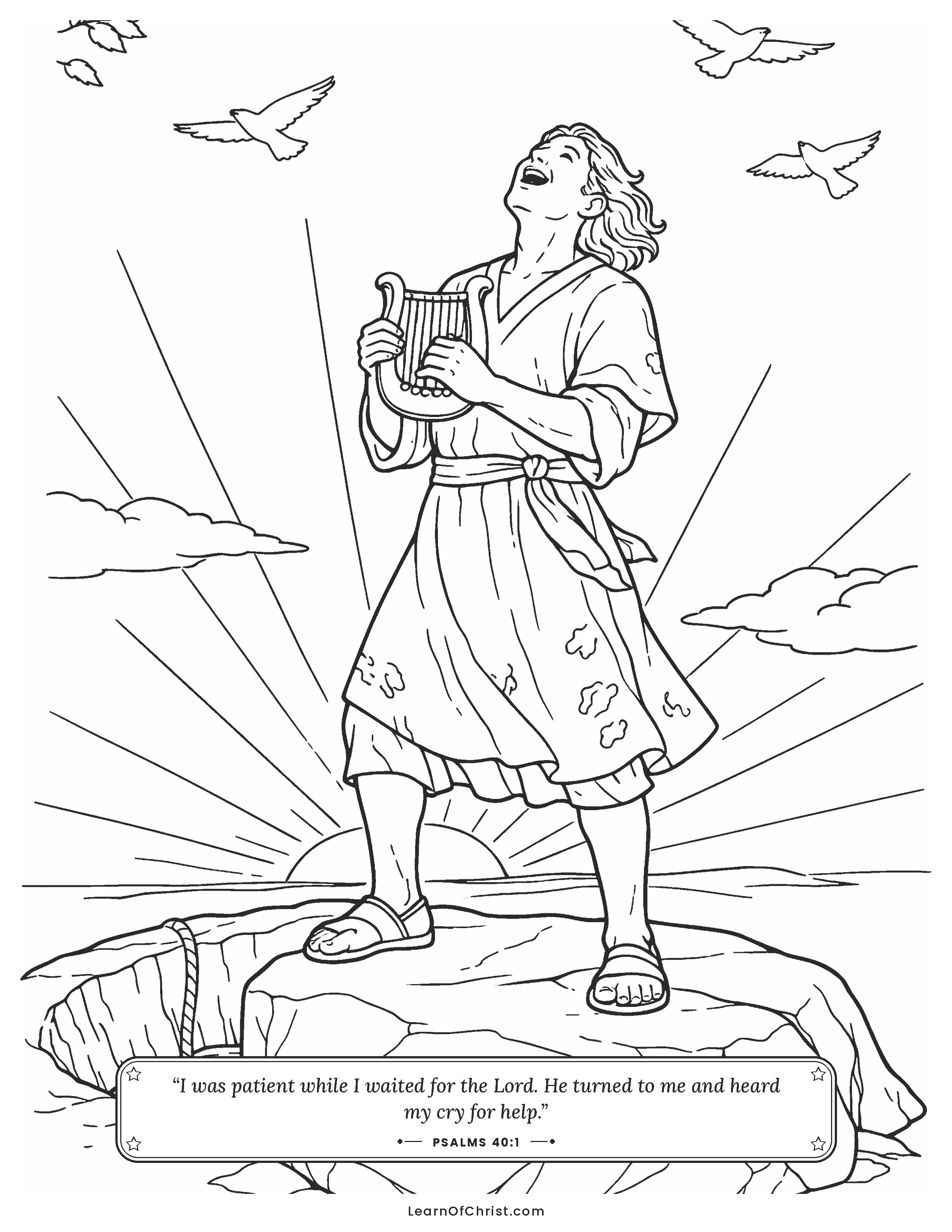 Psalms 40 coloring page - A new song on solid rock