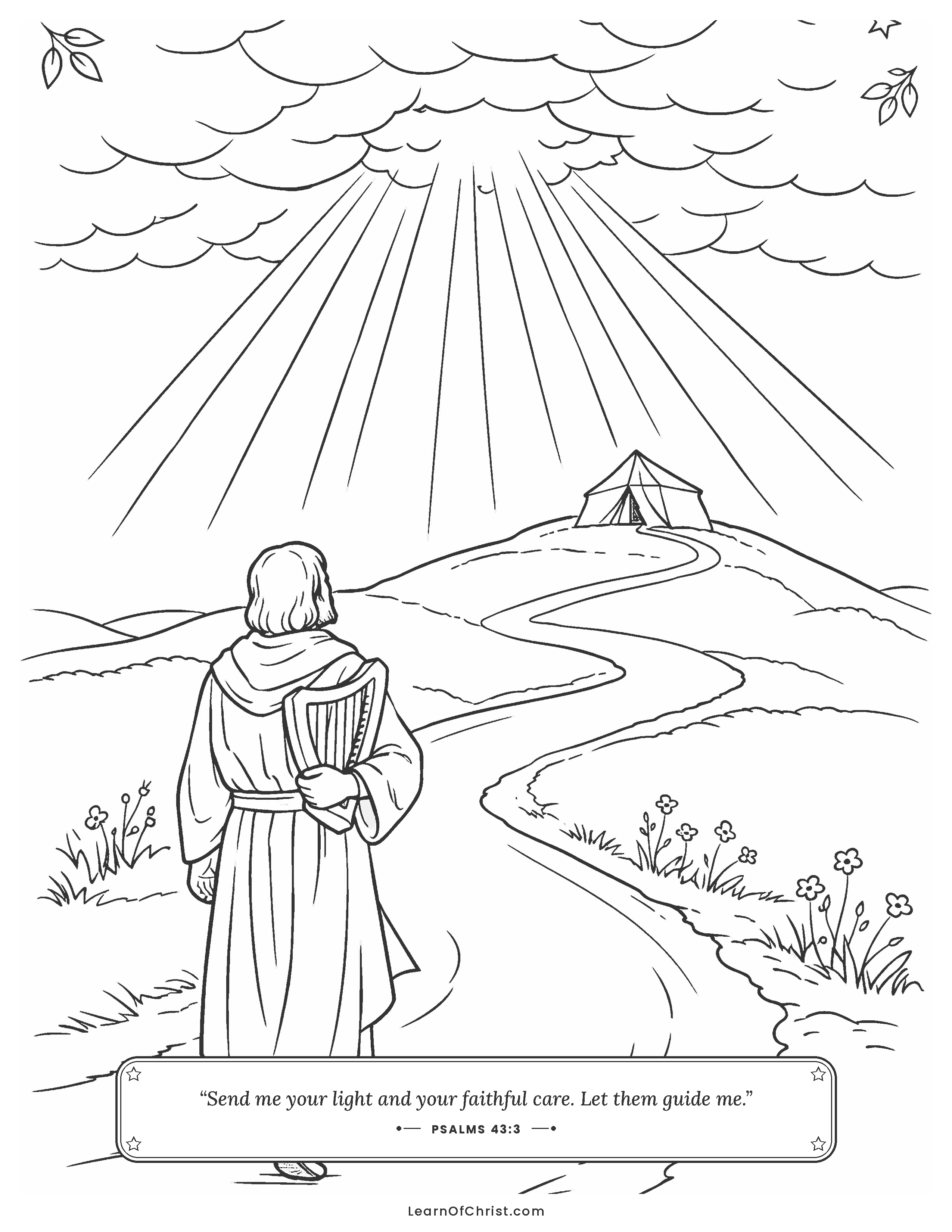 Psalms 43 coloring page - Following the light back home
