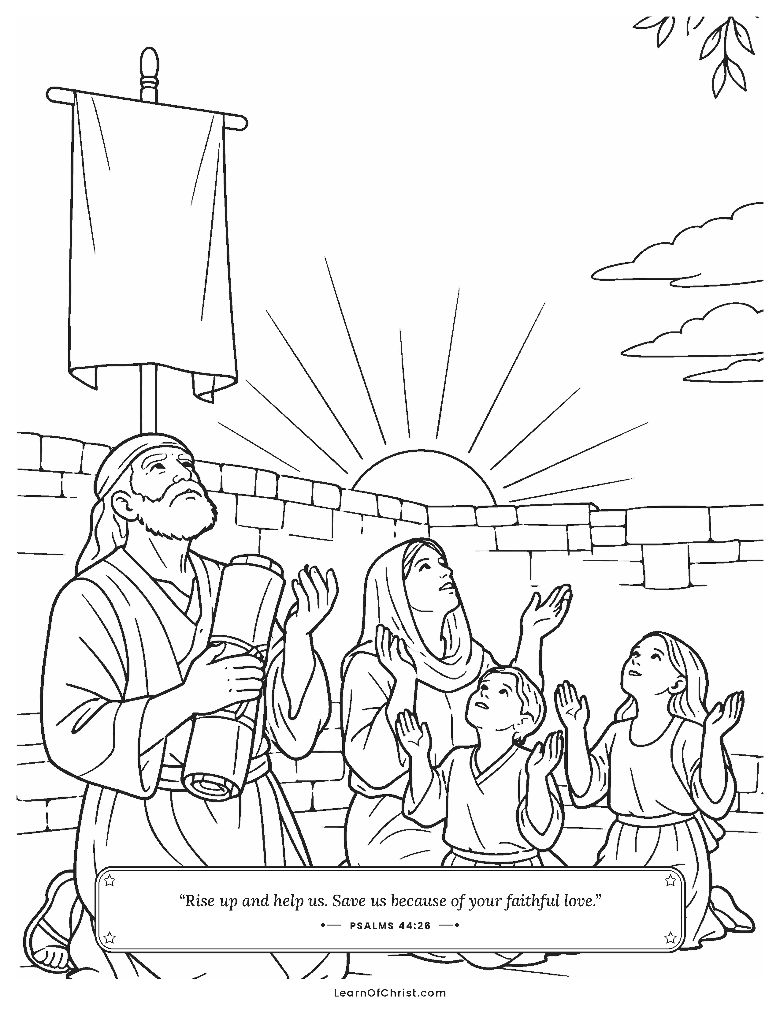Psalms 44 coloring page - The people pray together at dawn