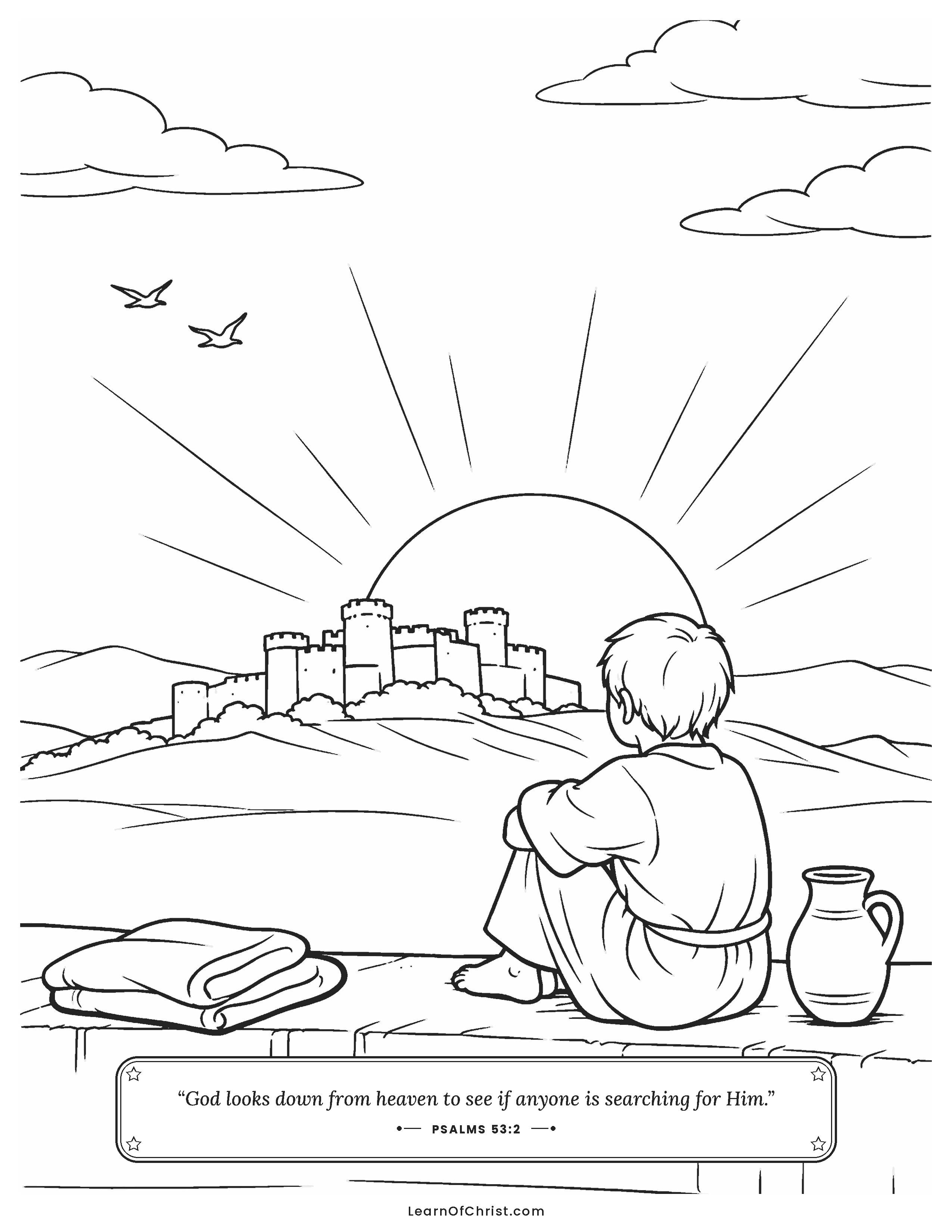 Psalms 53 coloring page - Looking toward the hill at dawn