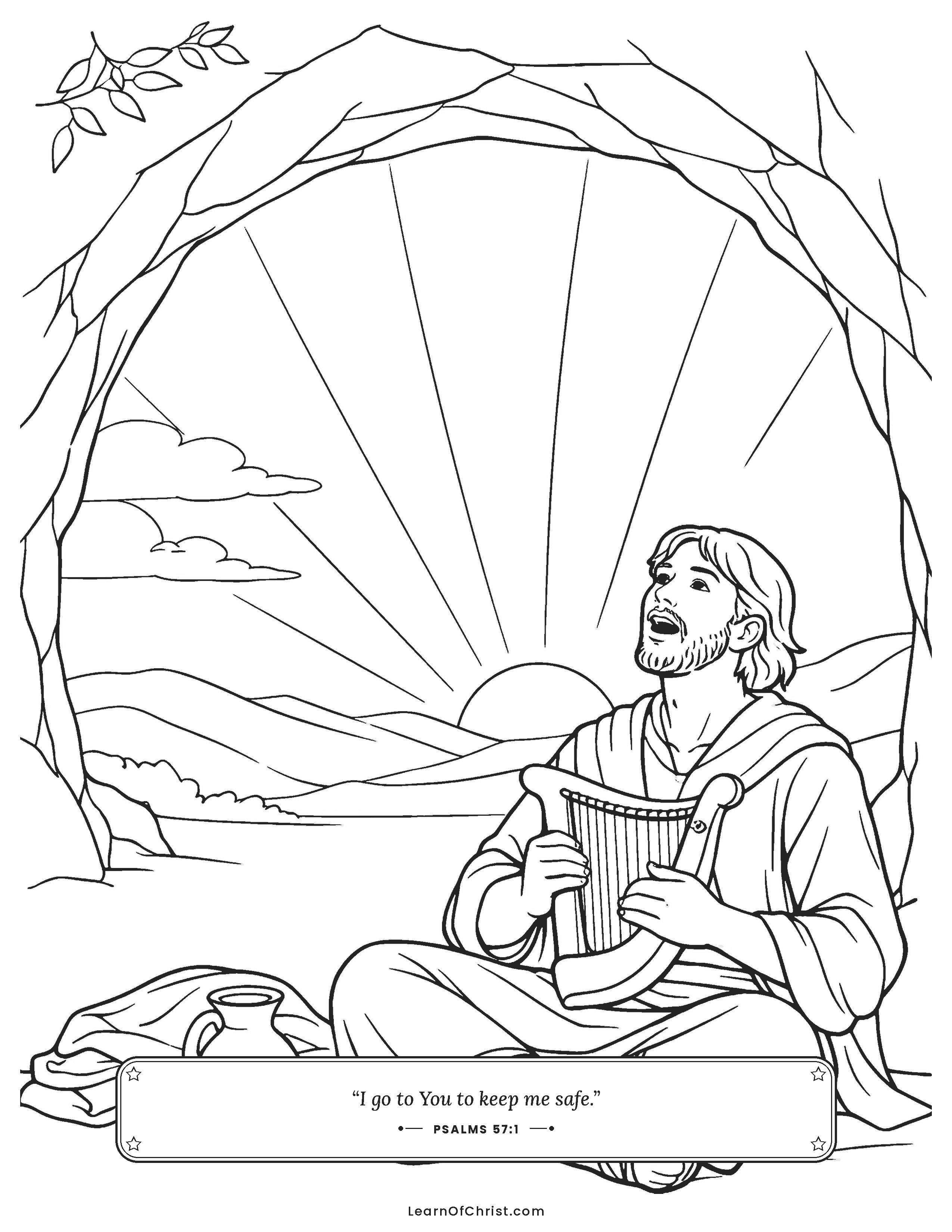 Psalms 57 coloring page - Singing at the mouth of the cave