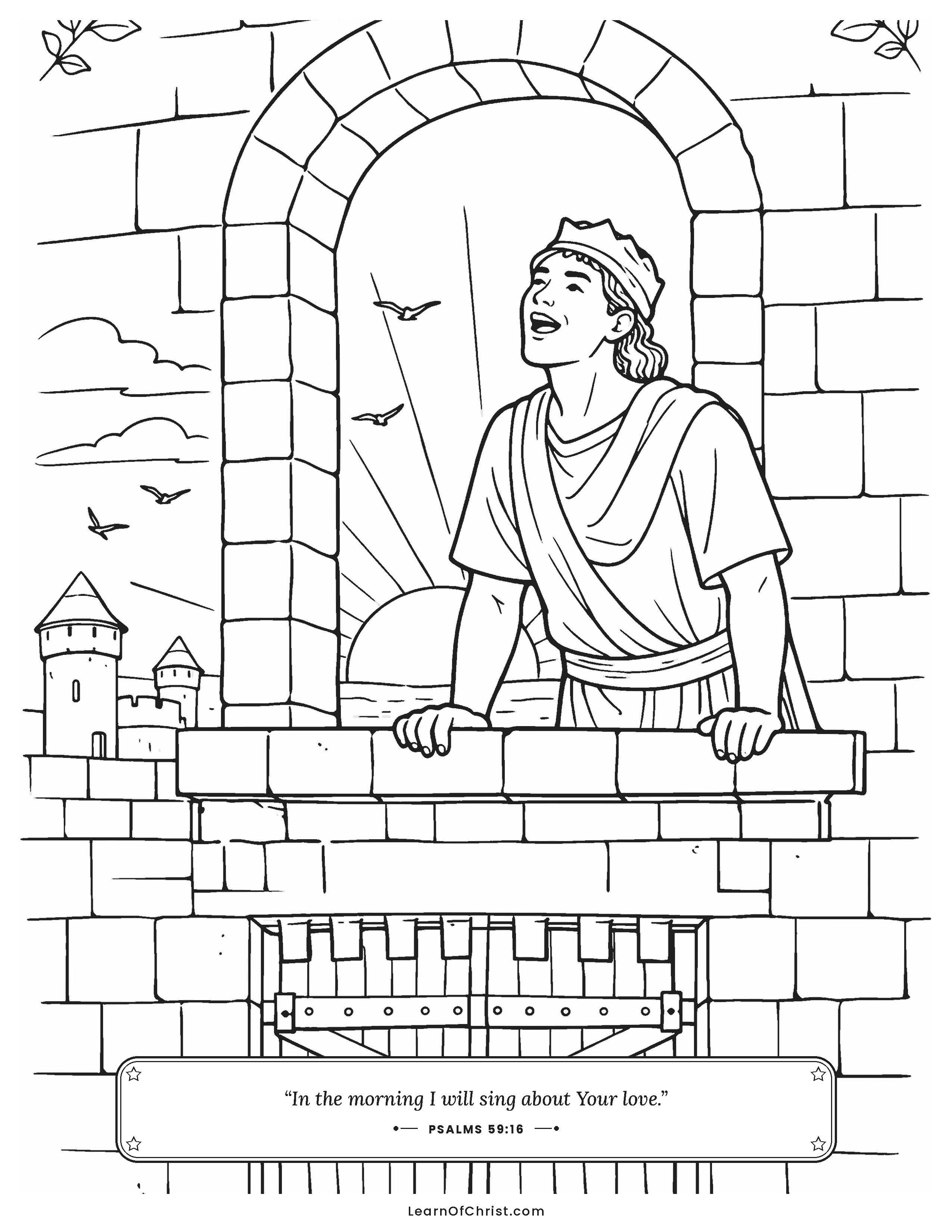 Psalms 59 coloring page - Morning song inside the strong fortress