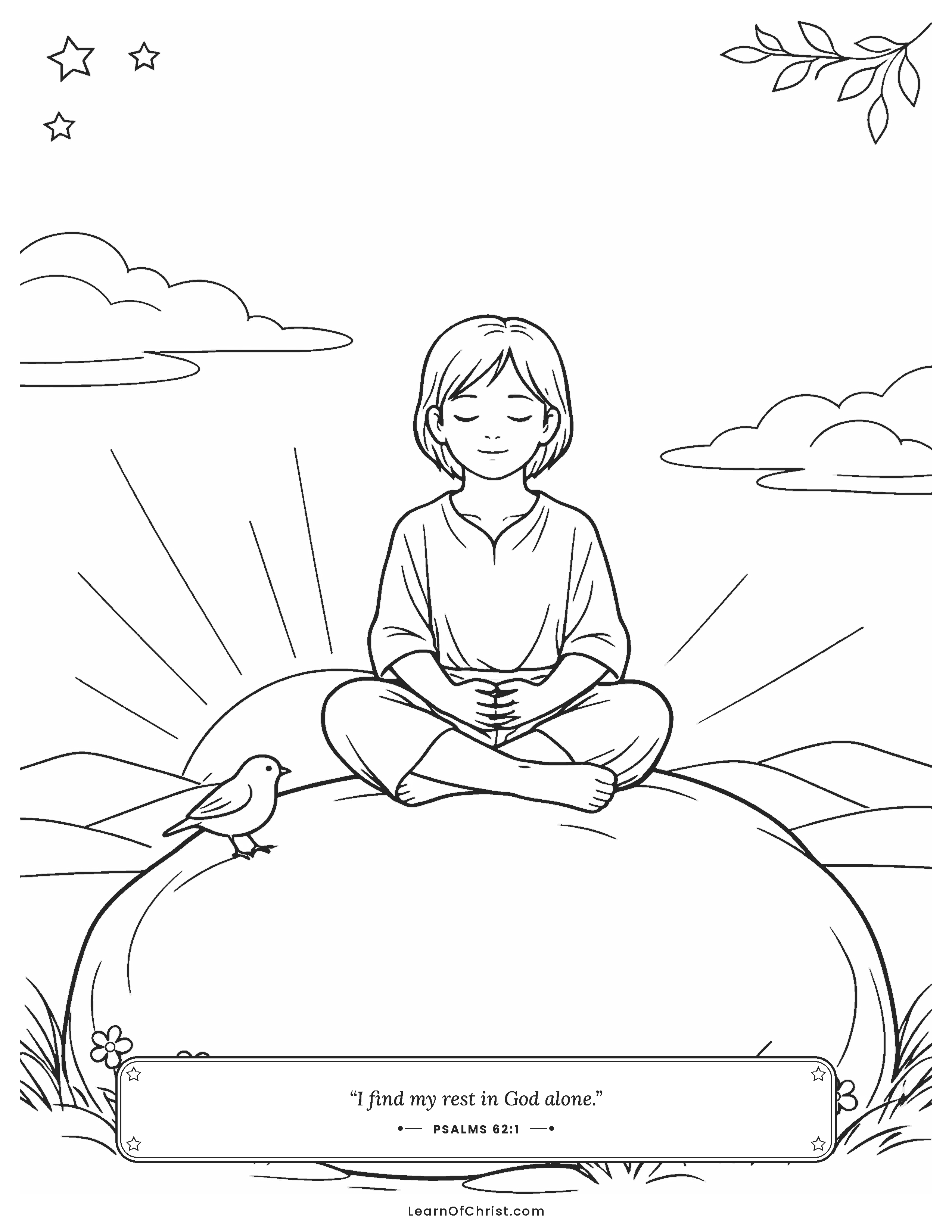 Psalms 62 coloring page - Quiet rest on a steady rock