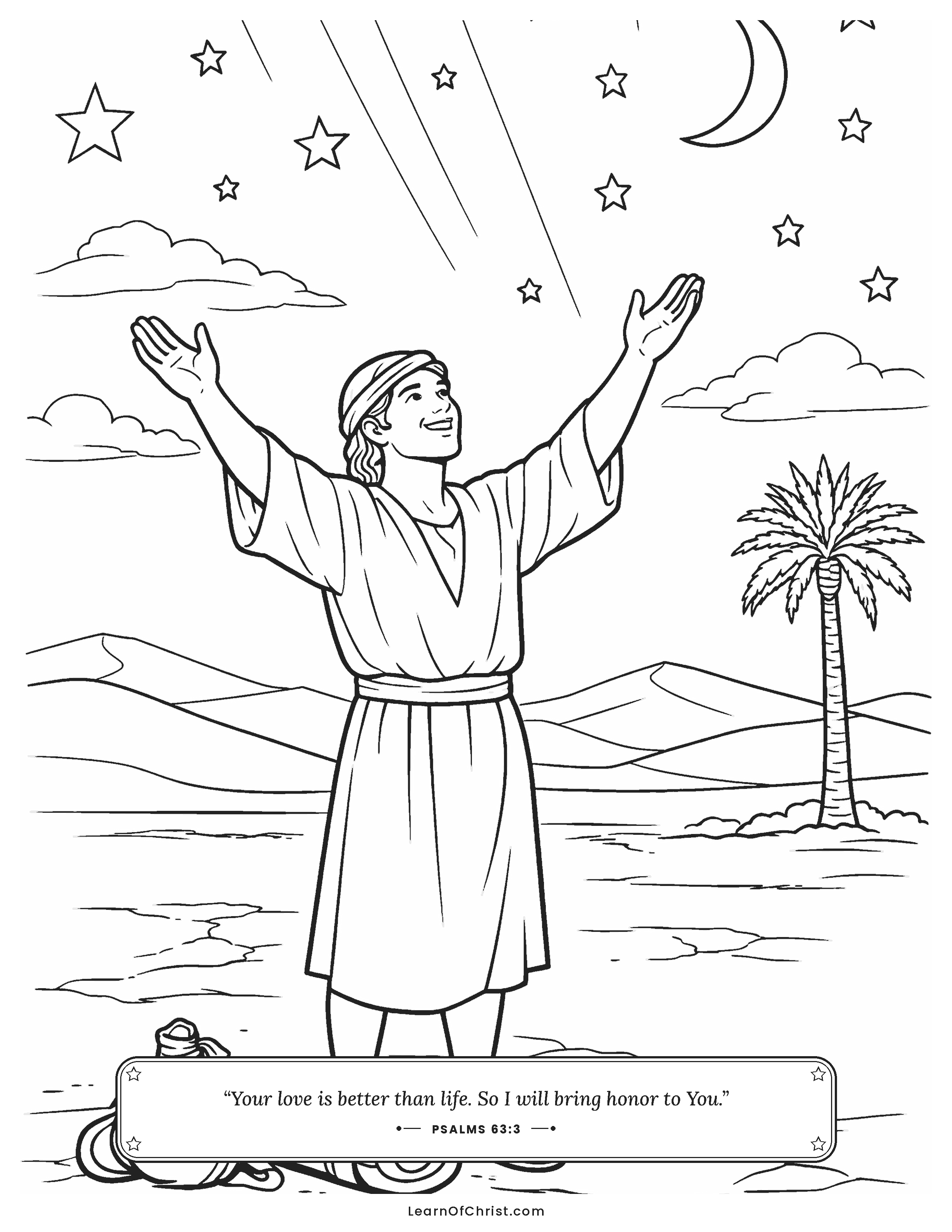 Psalms 63 coloring page - Thirsty for God in the dry desert