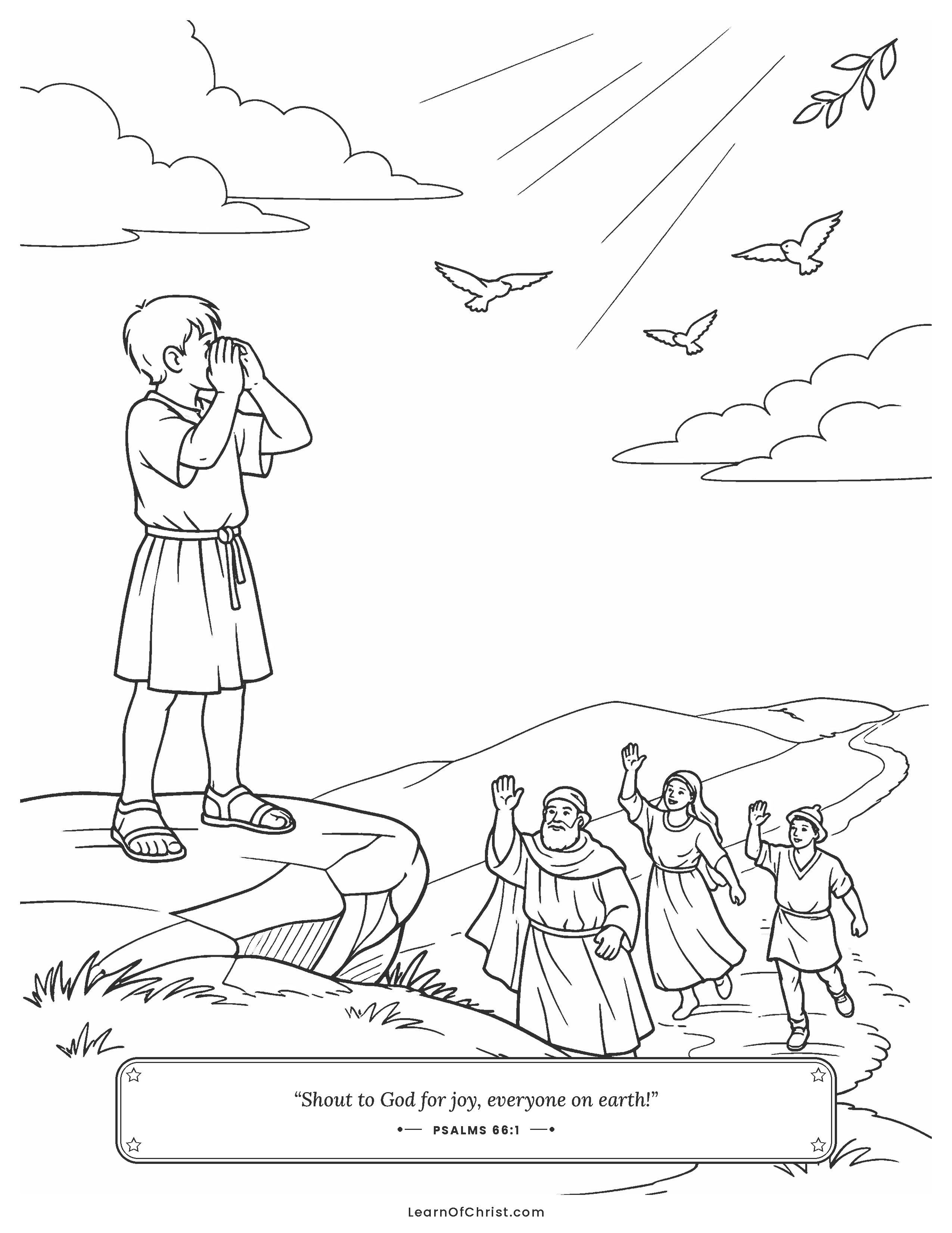 Psalms 66 coloring page - A boy shouts come and see