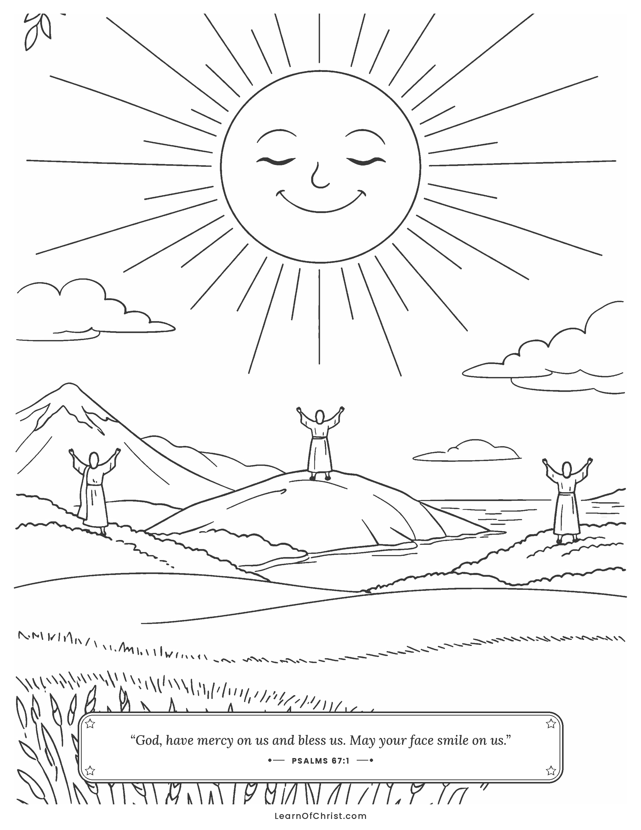 Psalms 67 coloring page - God's blessing shines on every land