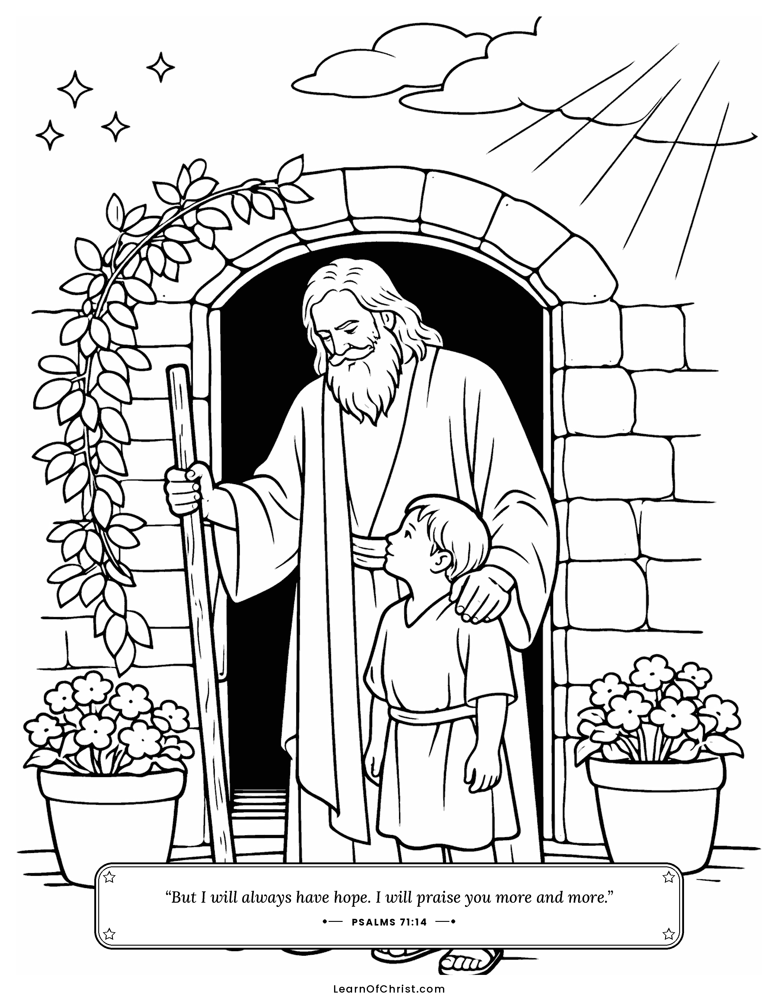 Psalms 71 coloring page - A gray-haired man and a small child