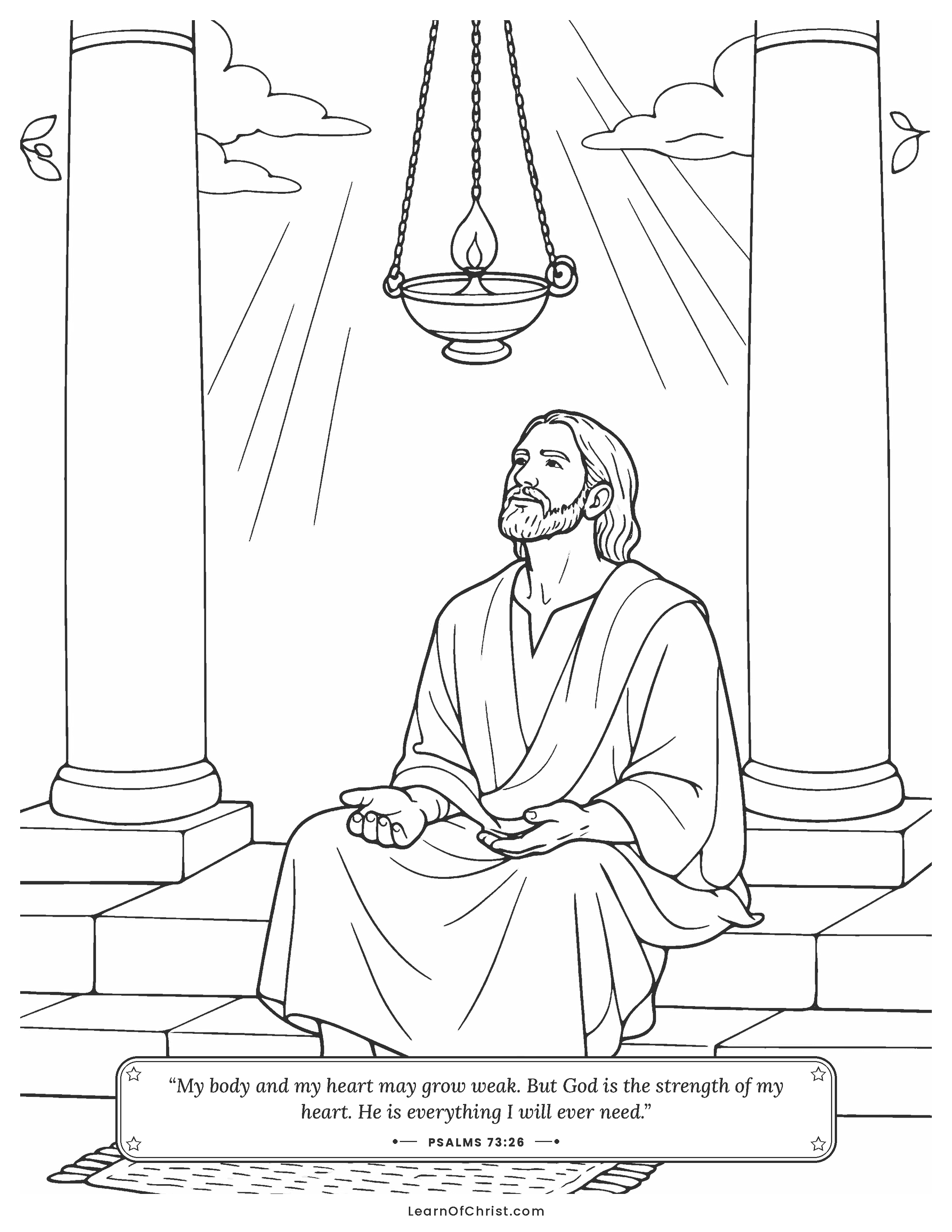Psalms 73 coloring page - Asaph grows quiet in God's house