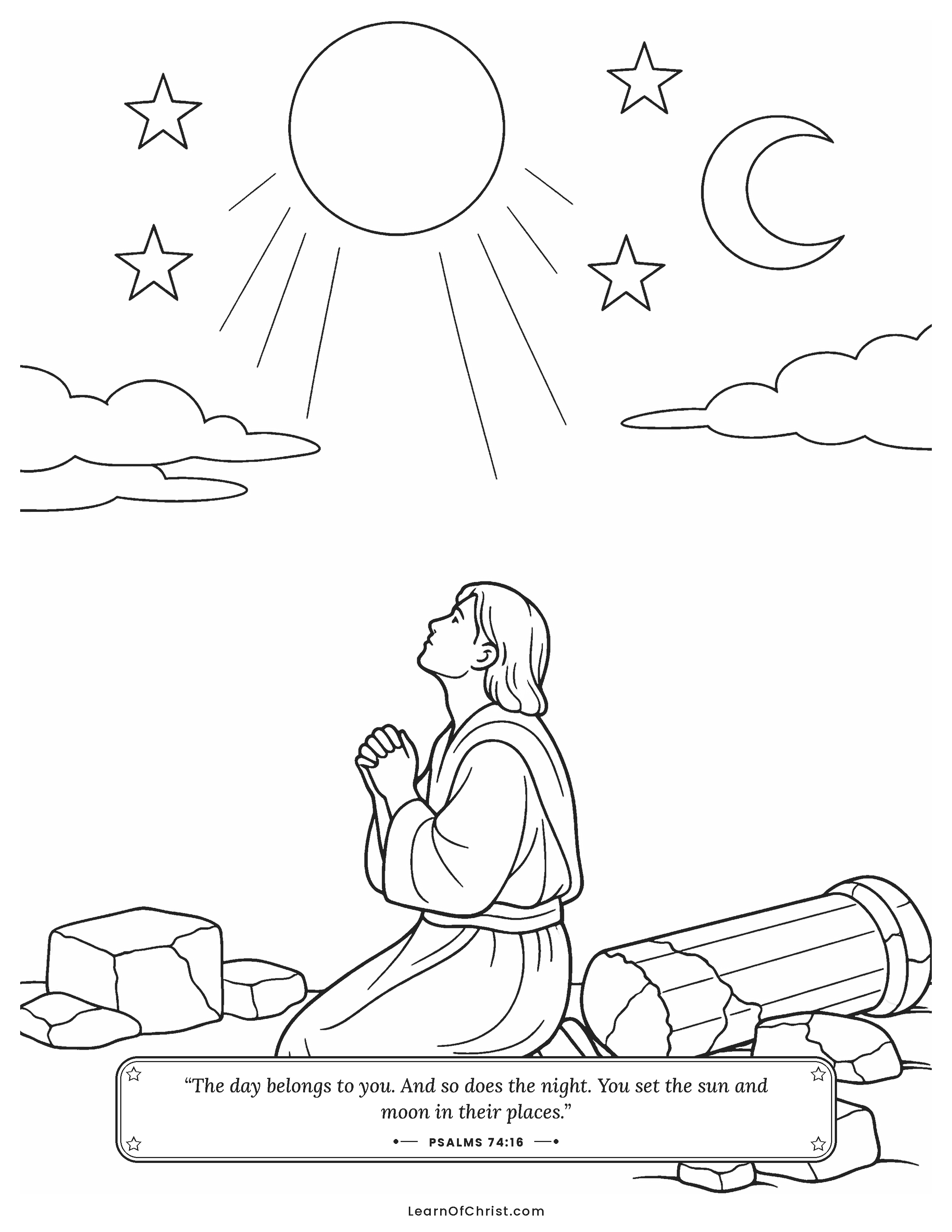 Psalms 74 coloring page - Remembering God who made sun and moon