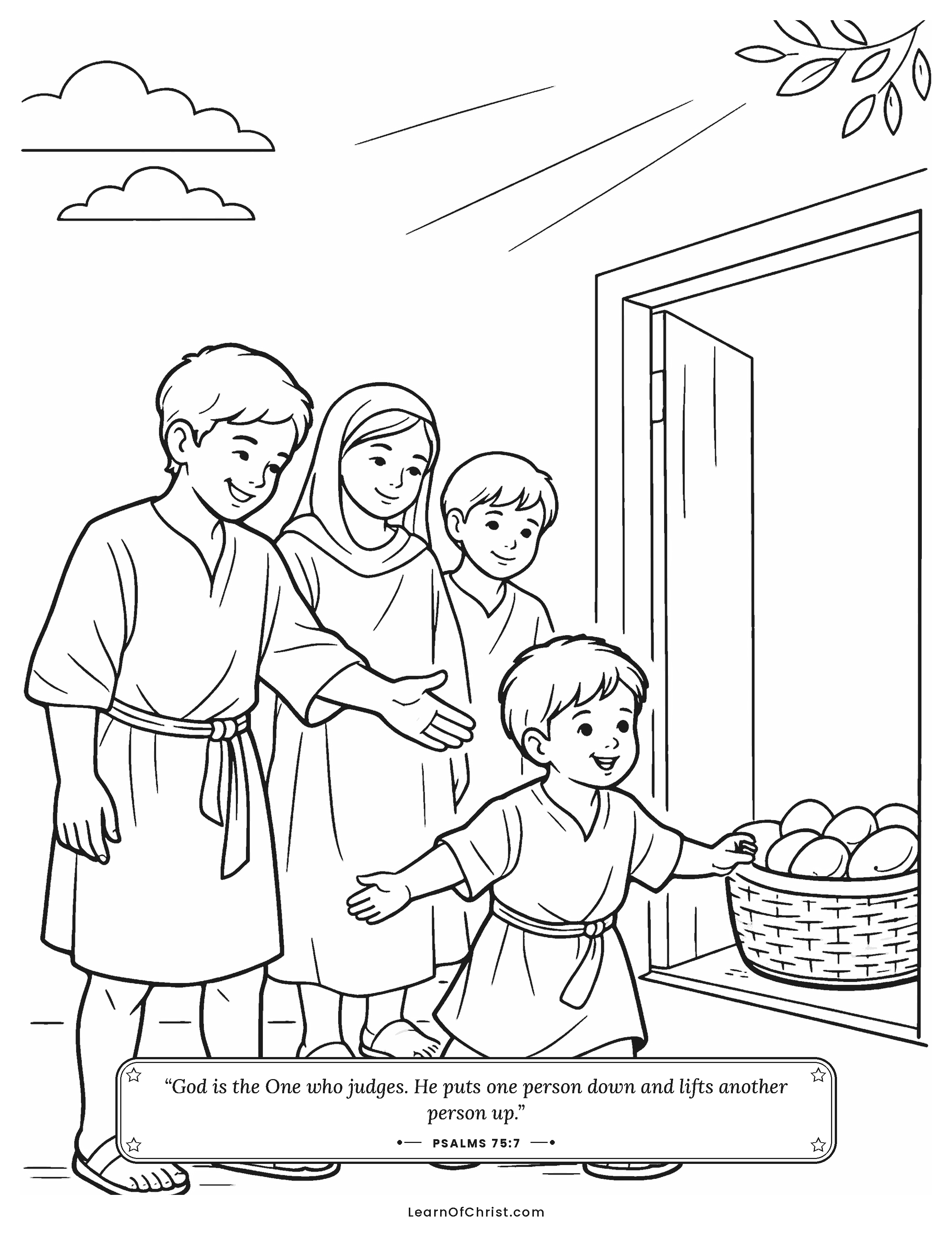 Psalms 75 coloring page - A child lets someone else go first