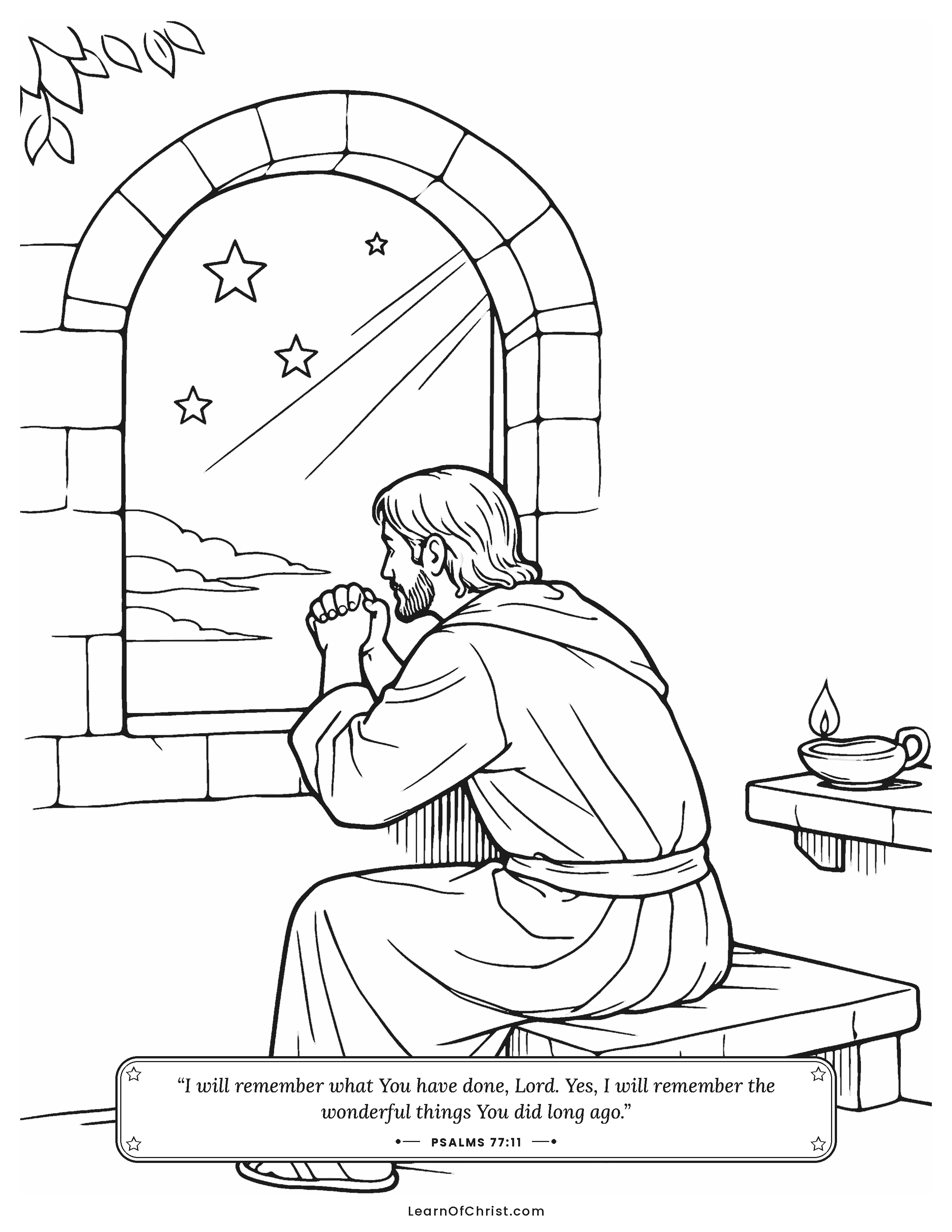 Psalms 77 coloring page - Awake at night, remembering God's goodness