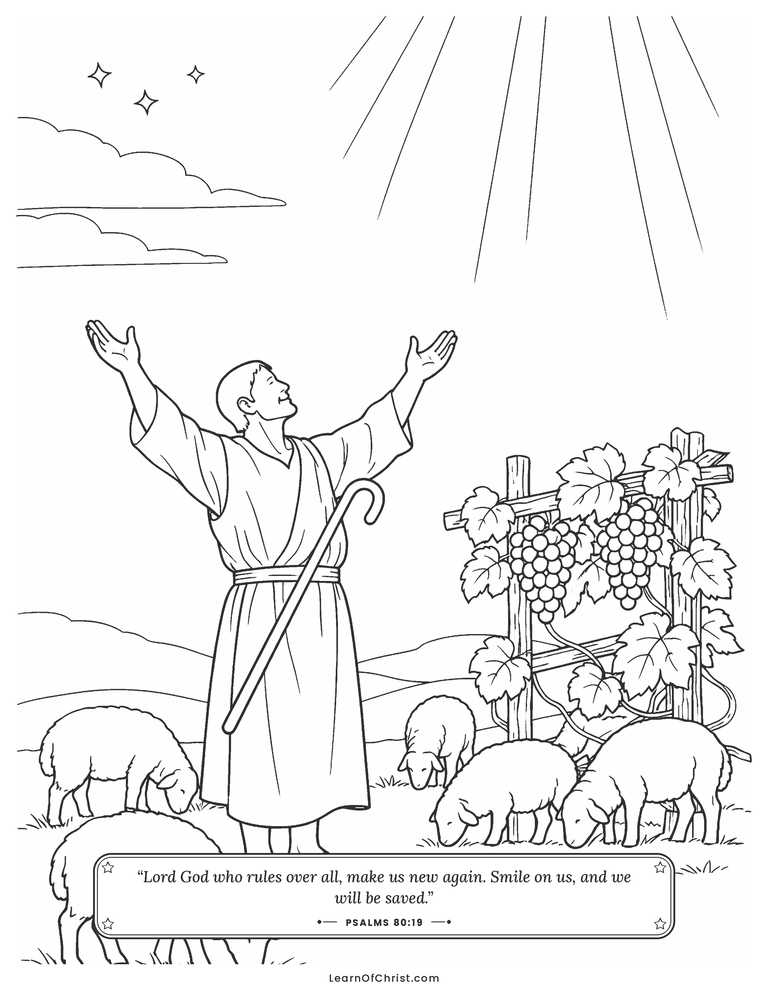 Psalms 80 coloring page - Shepherd and the little grapevine