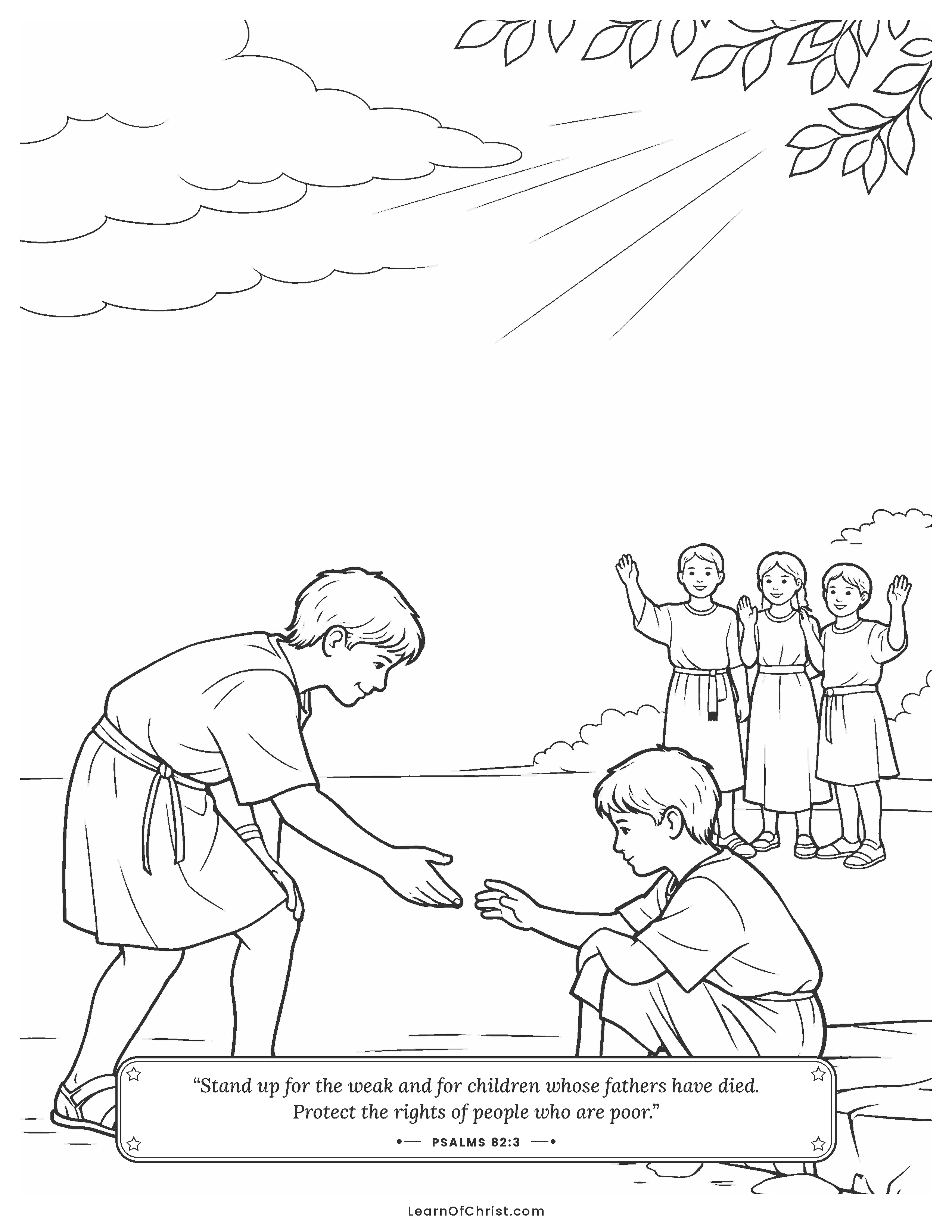 Psalms 82 coloring page - A child invites the lonely one in