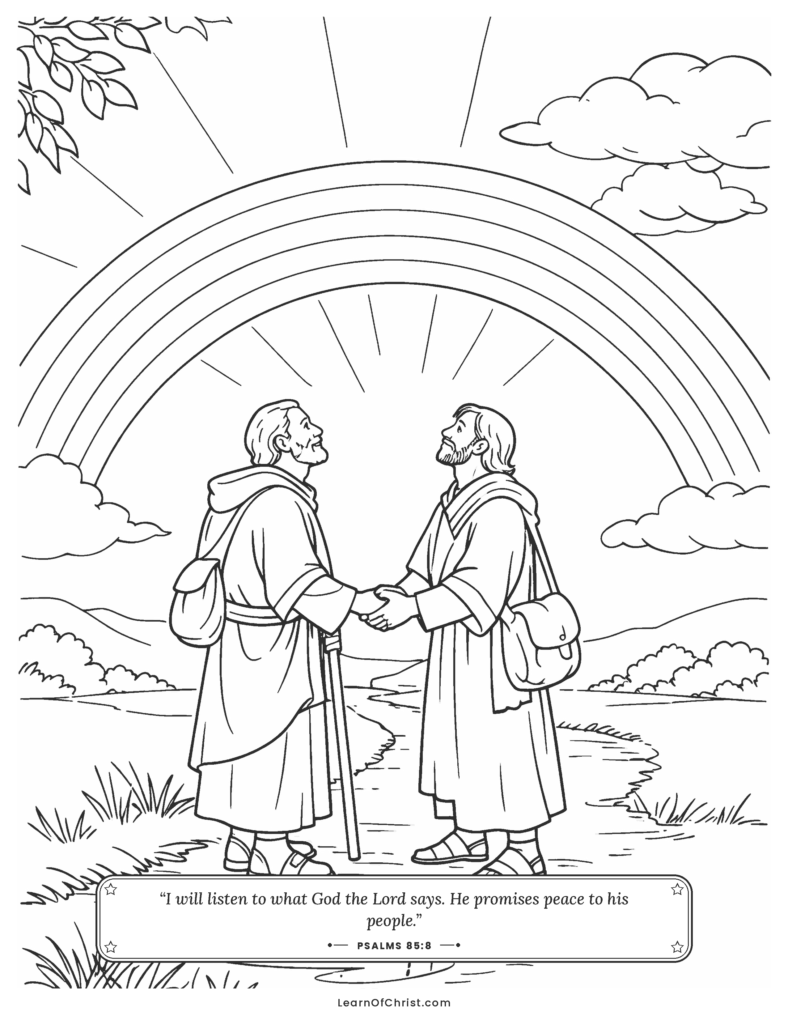 Psalms 85 coloring page - A rainbow over the road home