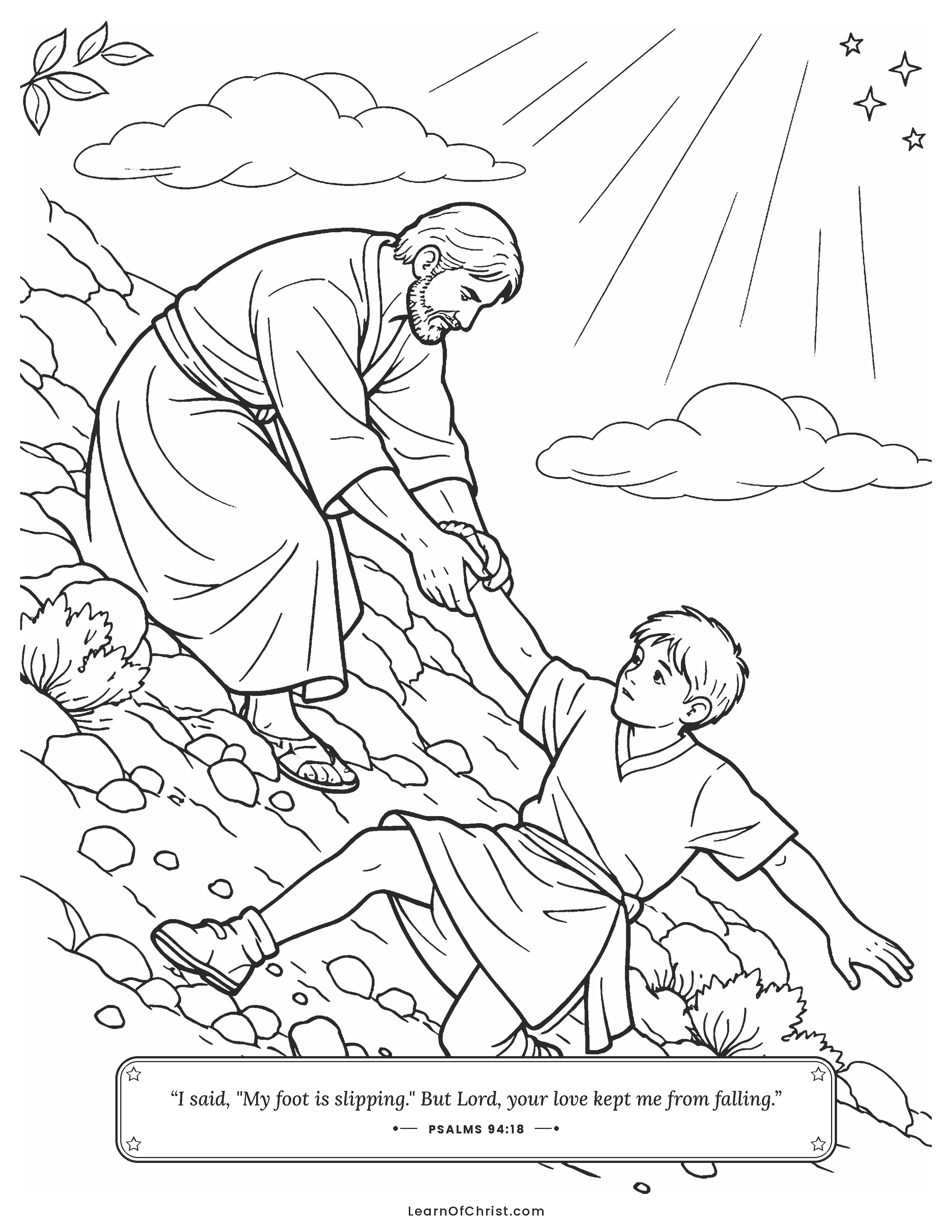 Psalms 94 coloring page - A strong hand catches a slipping foot