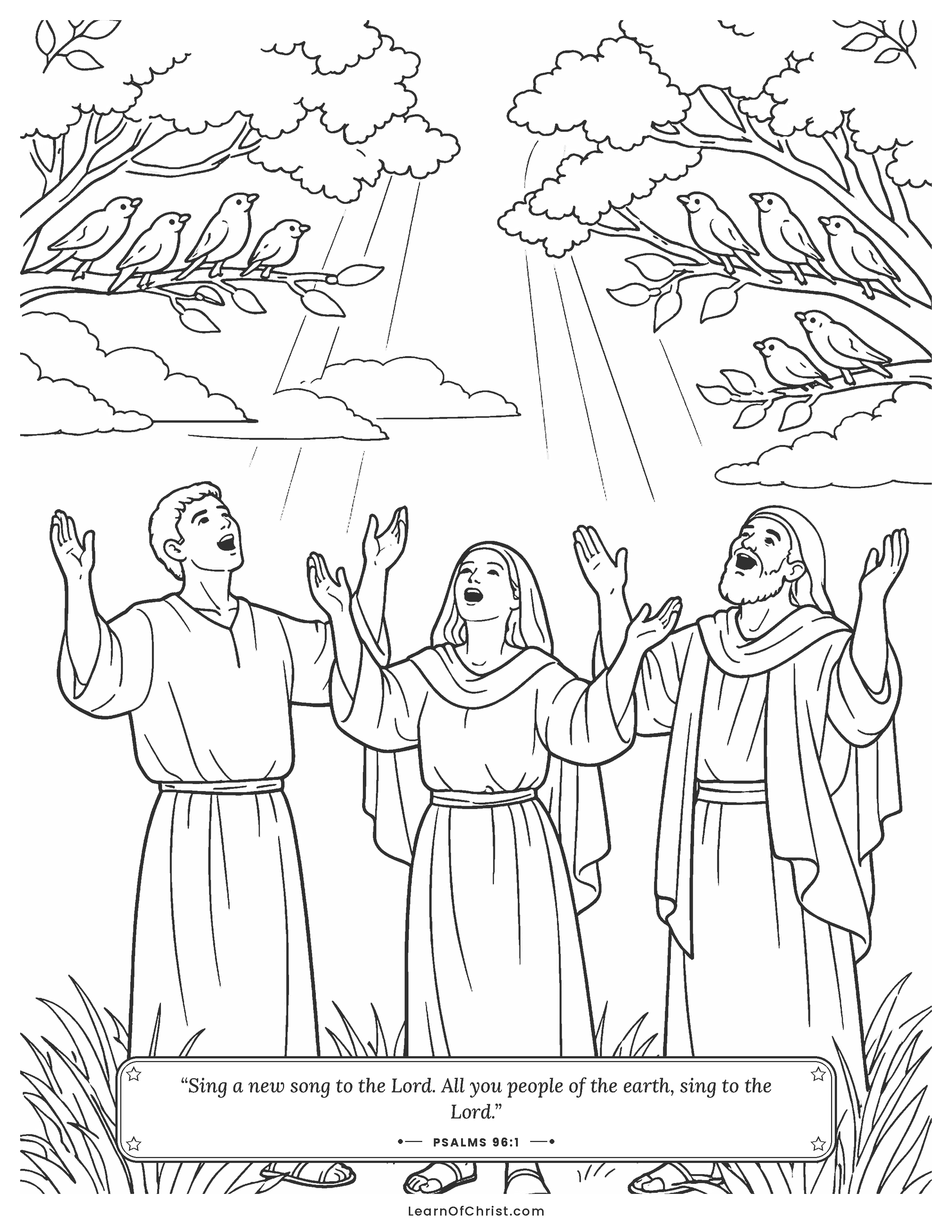 Psalms 96 coloring page - The trees join the new song