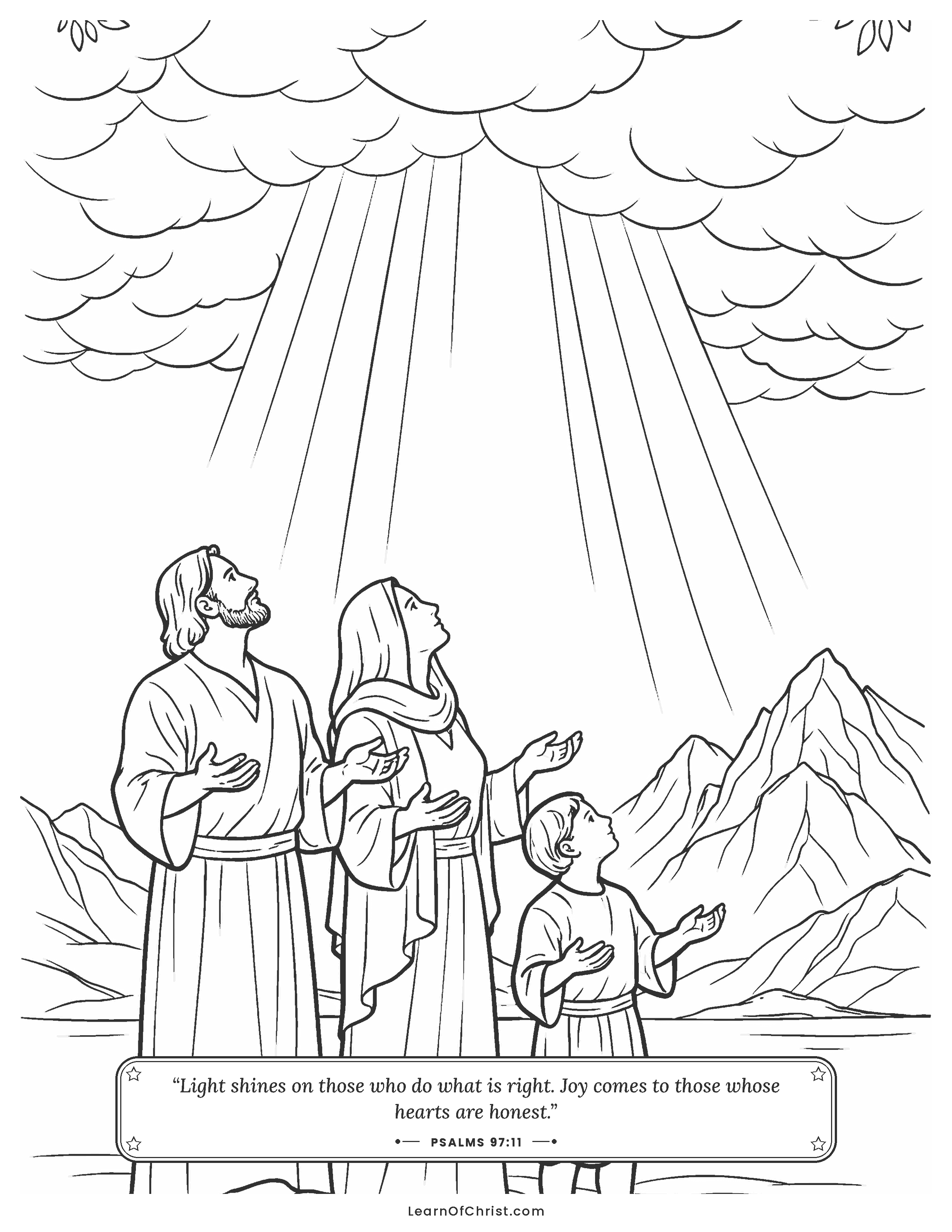 Psalms 97 coloring page - Bright clouds over the mountains