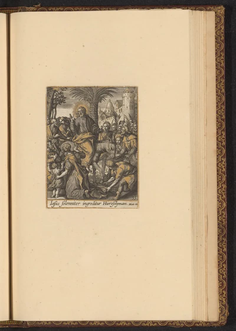 Intocht in Jeruzalem by Adriaen Collaert depicting Matthew 21