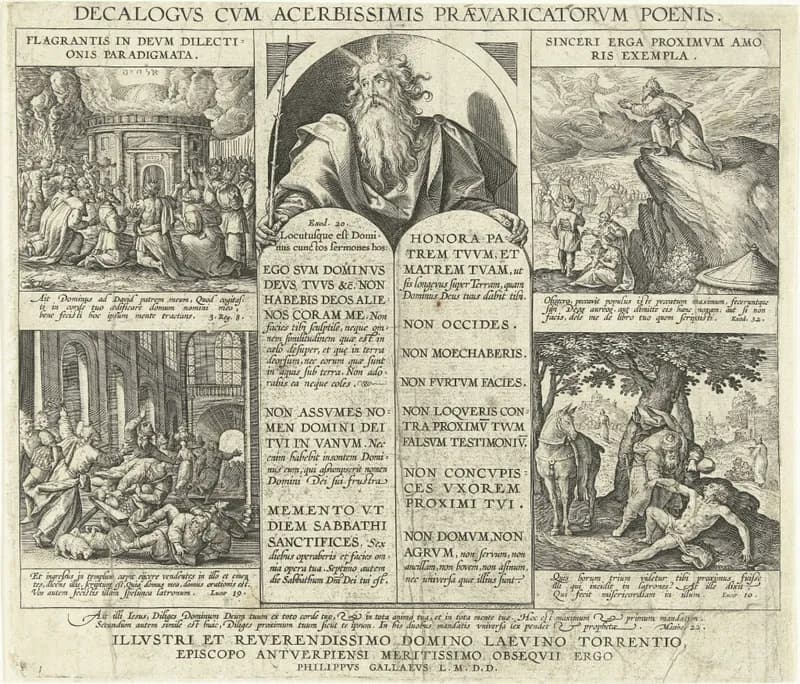 Mozes met de Tien Geboden by Adriaen Collaert depicting Exodus 32