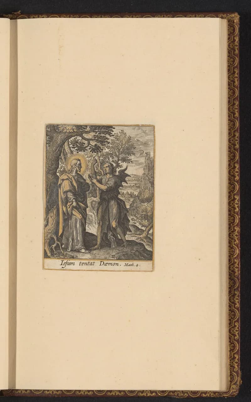 Verzoeking van Christus by Adriaen Collaert depicting Matthew 4