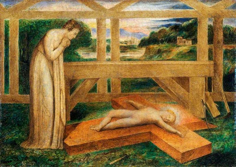 The Christ Child Asleep on the Cross by William Blake depicting Matthew 2:11