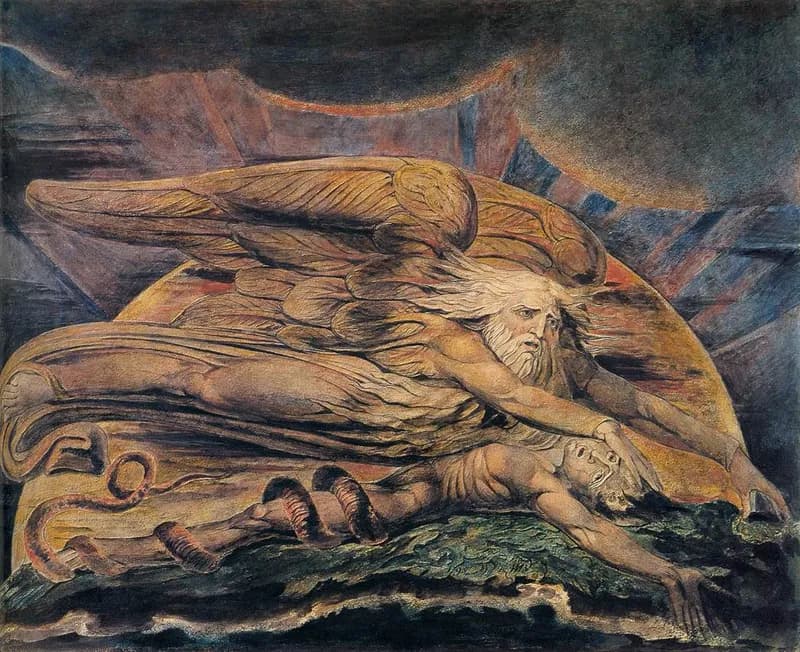 Elohim Creating Adam by William Blake depicting Genesis 2:7