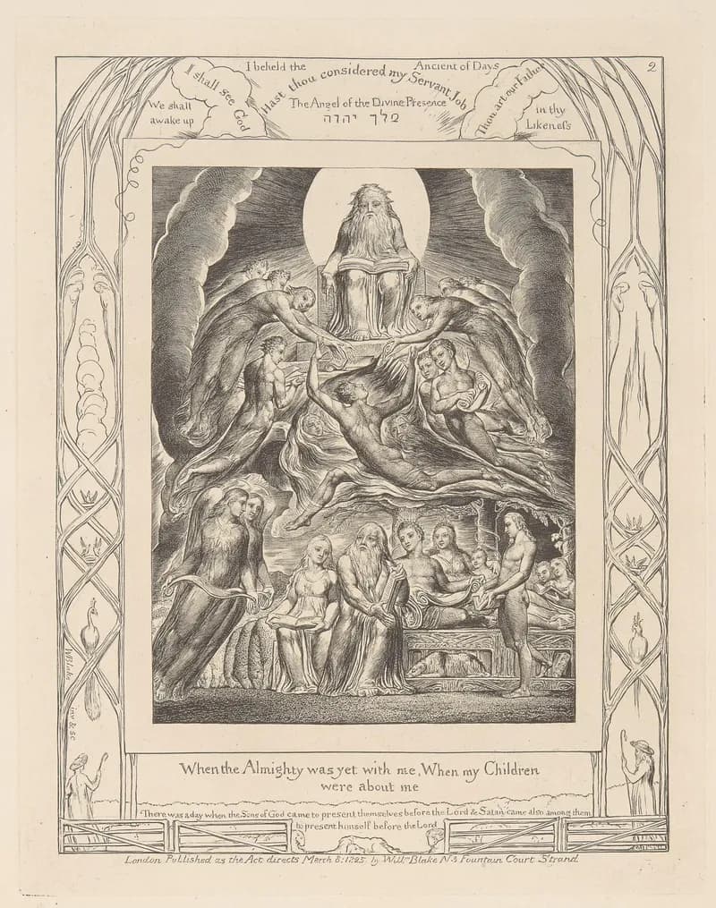 Satan before the Throne of God by William Blake depicting Job 1:6
