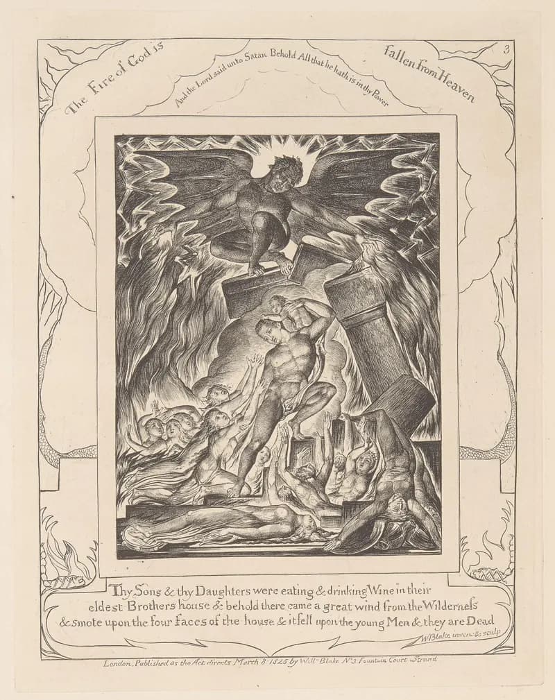 The Destruction of Job's Sons and Daughters by William Blake depicting Job 1:13
