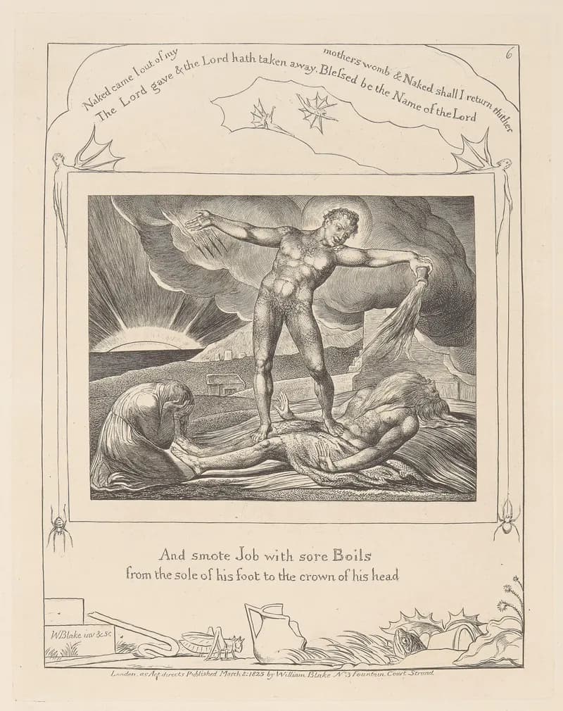 Satan Smiting Job with Sore Boils by William Blake depicting Job 2:7