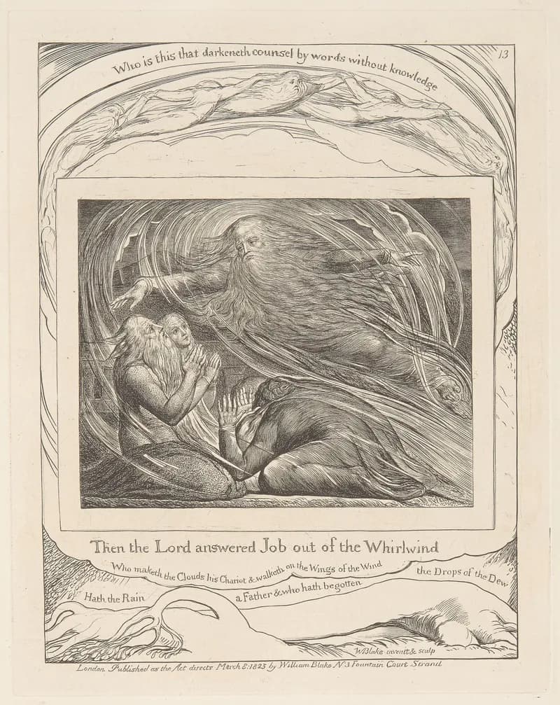 The Lord Answering Job out of the Whirlwind by William Blake depicting Job 38:1