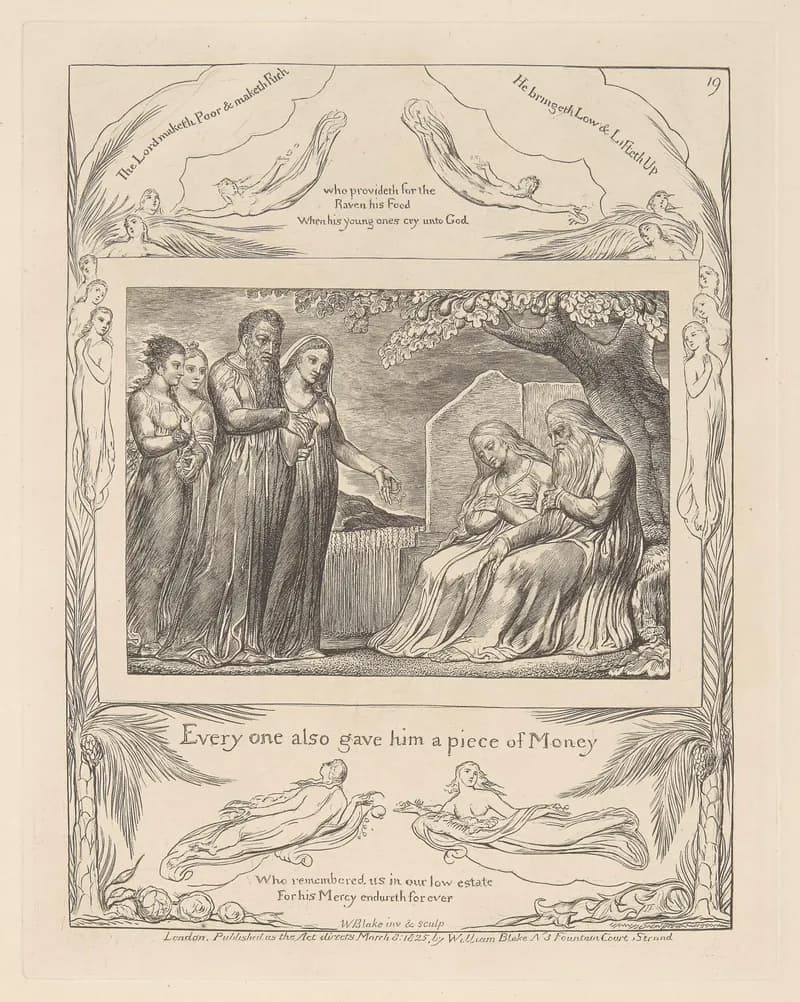 Every One also Gave Him a Piece of Money by William Blake depicting Job 42:11