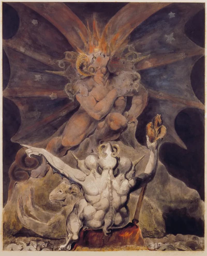 The Number of the Beast is 666 by William Blake depicting Revelation 13:16